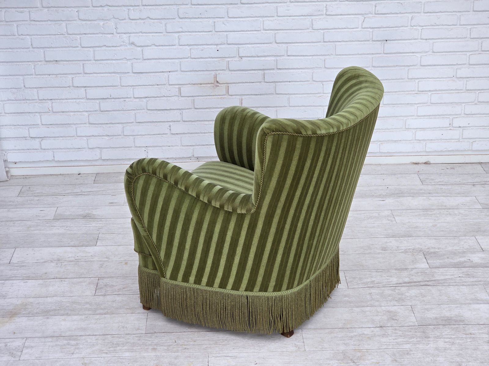 Furniture 1960s, Danish Armchair, Original Green Furniture Velour. photo