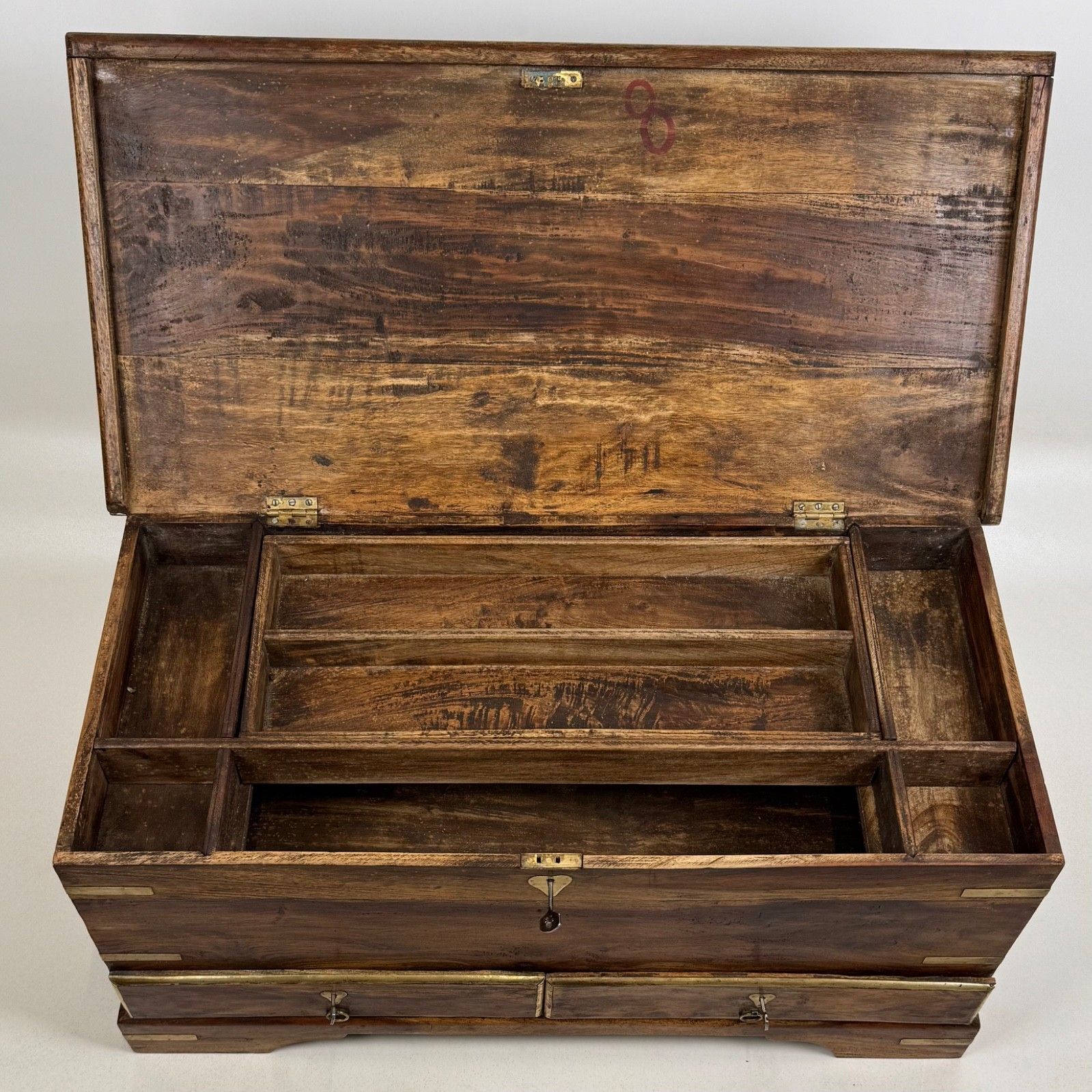 Furniture Antique 20th Century Brass Inlaid Fitted Storage Chest ( Af 5353 ) photo
