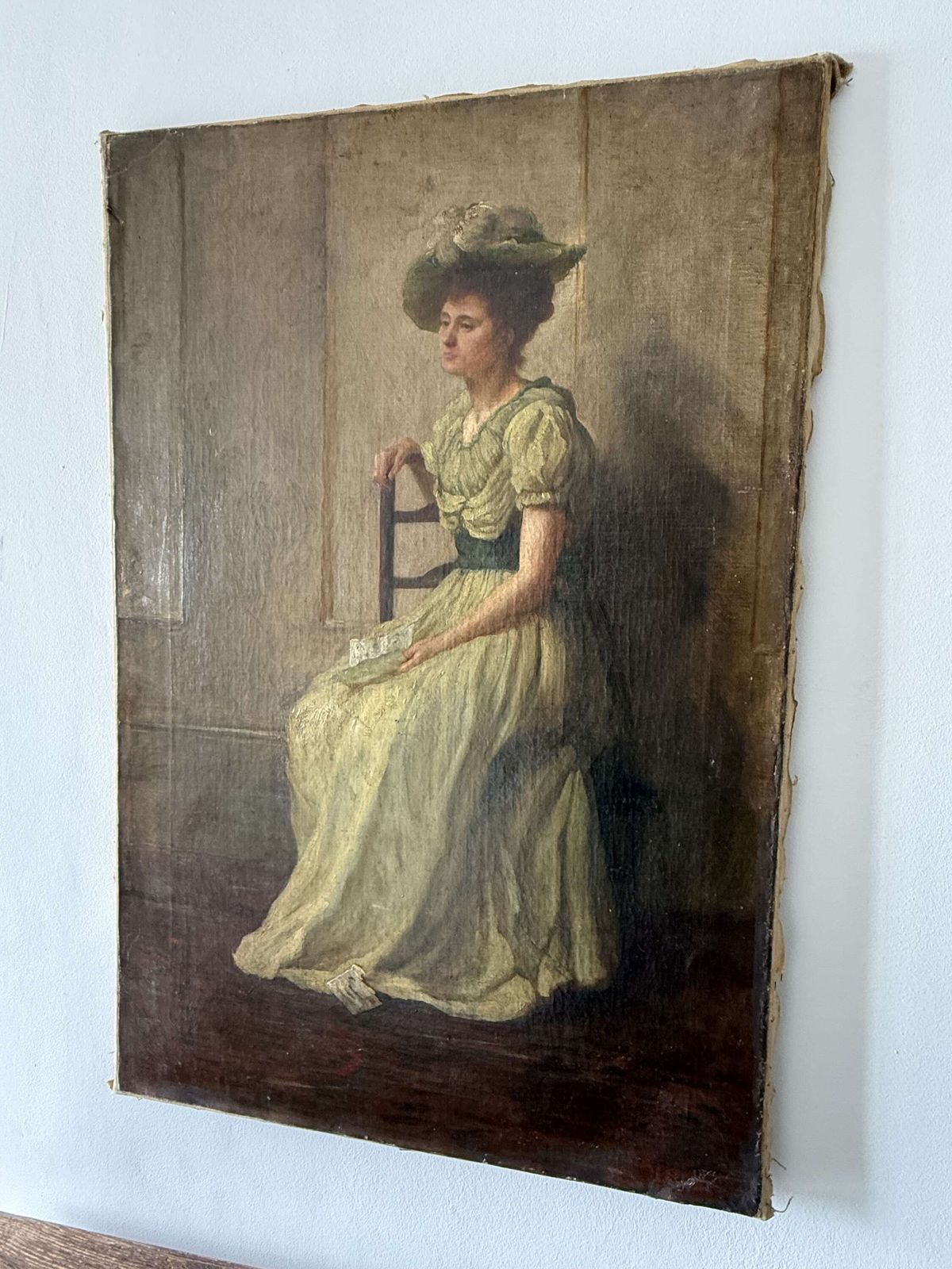 Late 19th Century French Oil On Canvas Painting Of A Lady In A Dress photo 645.0