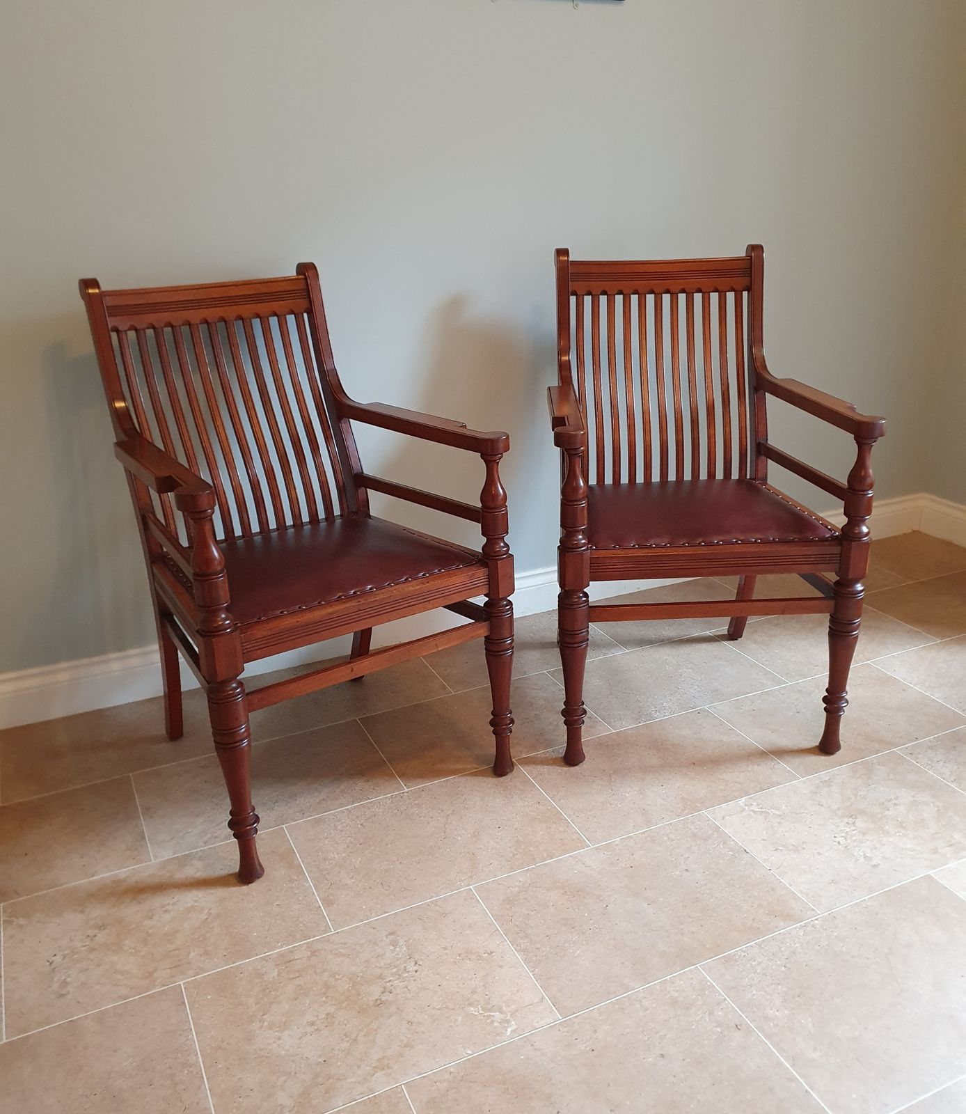 Pair Of Late 19th Century Walnut Chairs With Leather Seats