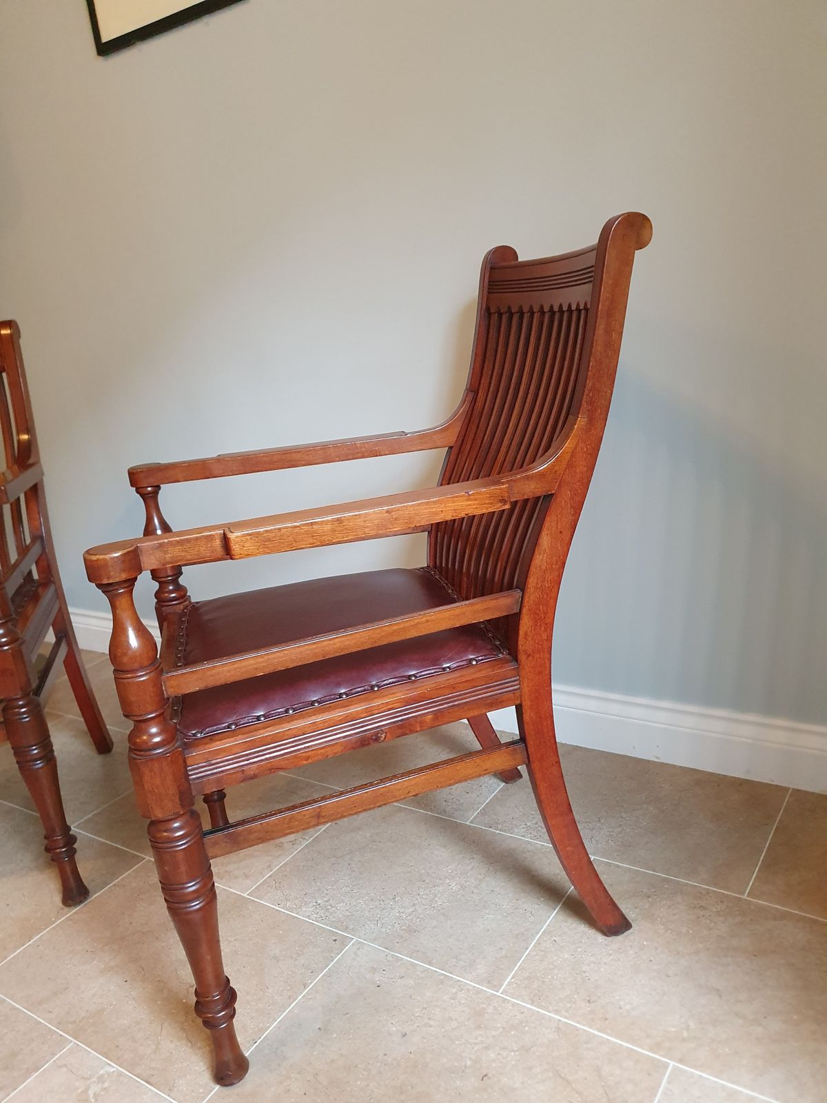 Pair Of Late 19th Century Walnut Chairs With Leather Seats photo vinterior