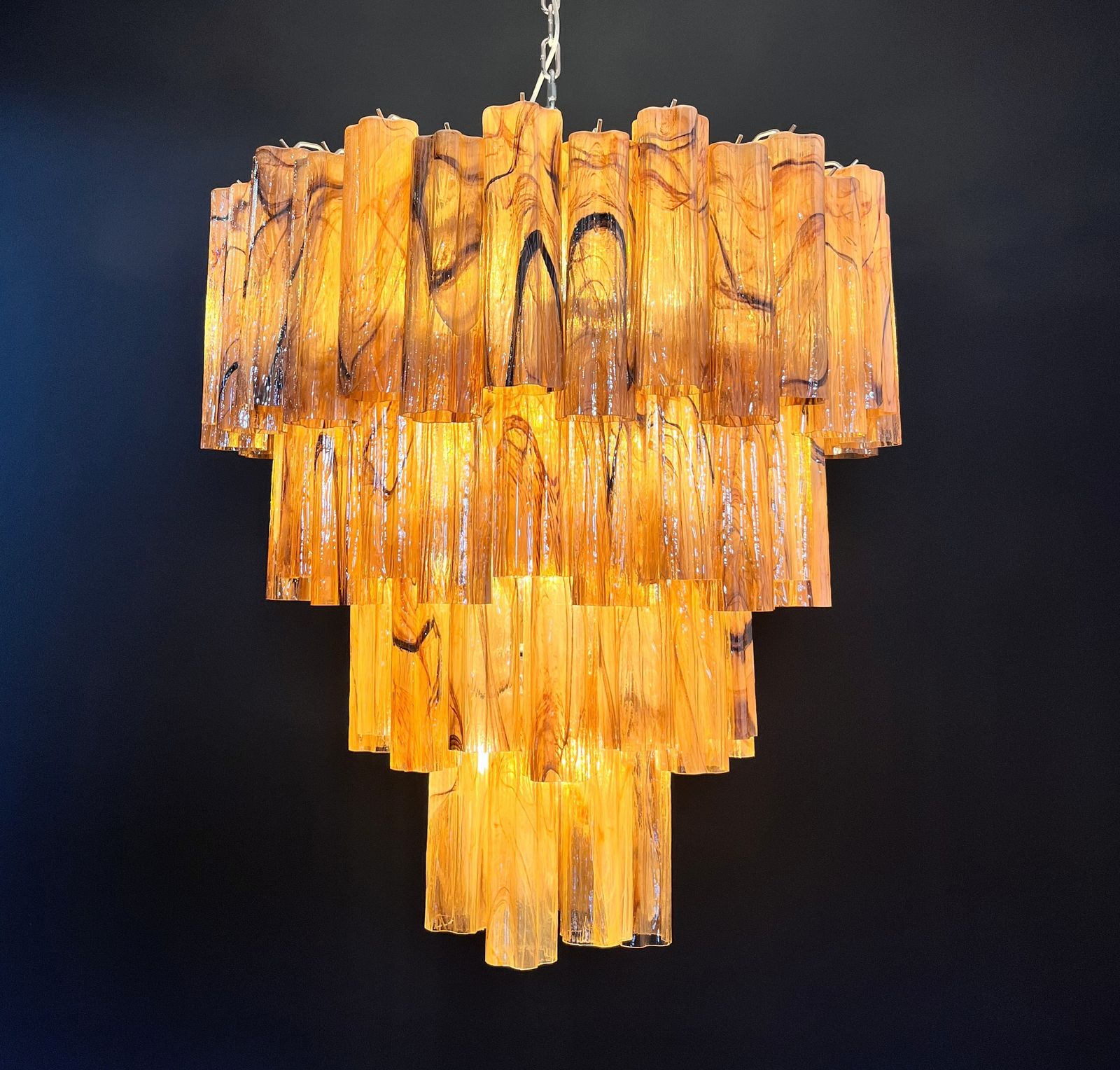 Lighting Huge Vintage Murano Glass Tiered Chandelier   80 Glasses    Amber Black Albaster photo
