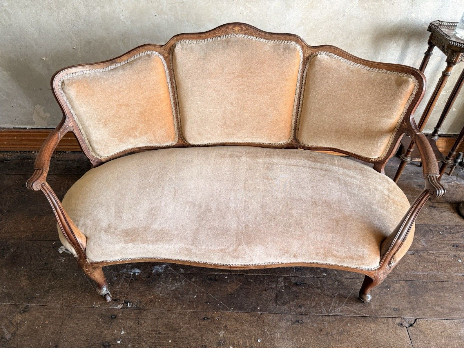 Antique Terricotta Velvet Inlaid Louis XV Continental Chaise Longue Sofa Daybed photo buy