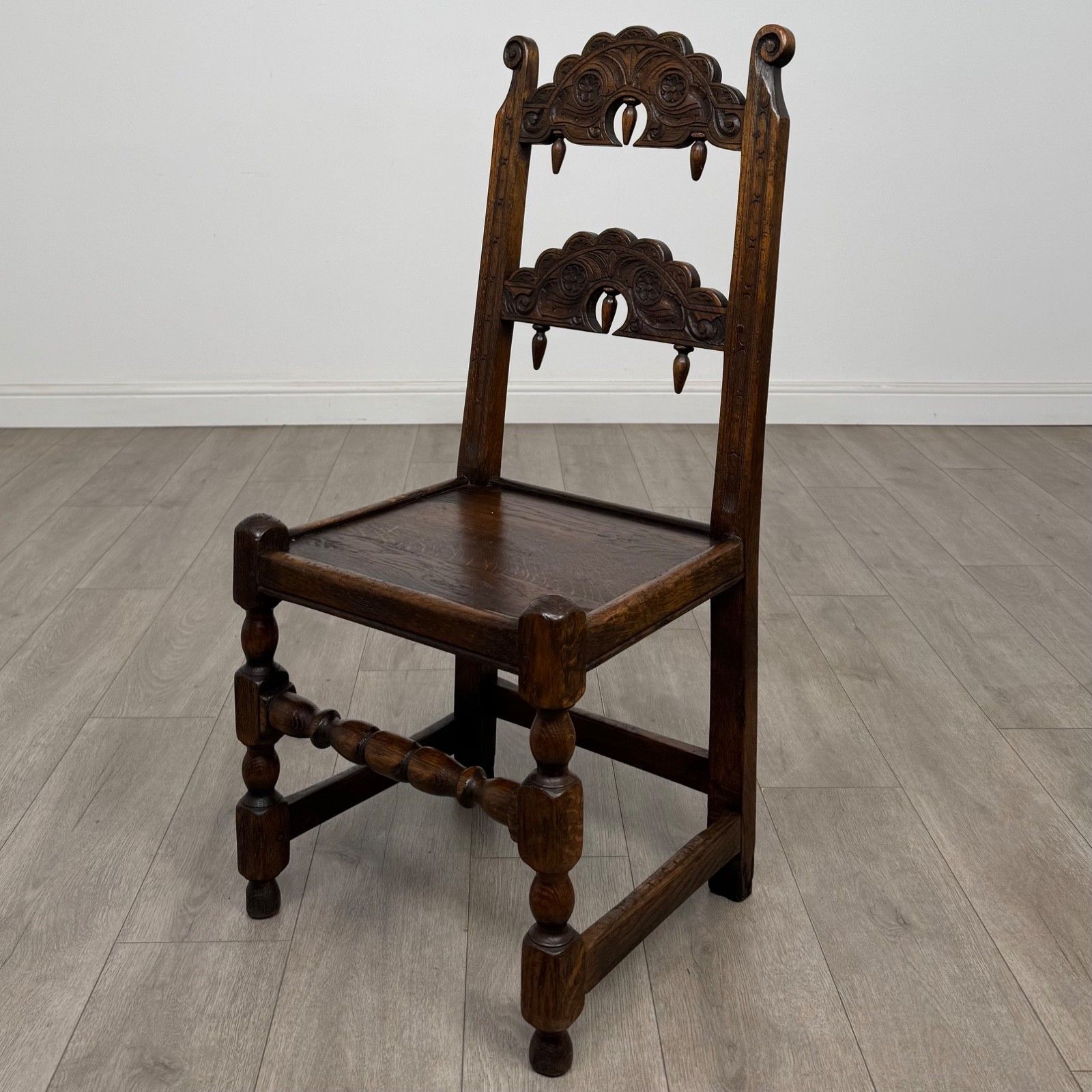 Antique 20th Century Set Of 4 Jacobean Style Oak Dining Chairs ( Af 5372 ) photo furniture