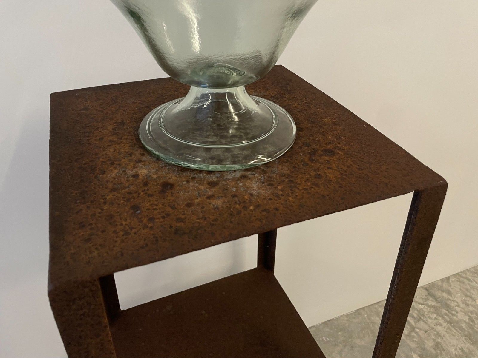 Vintage Circa 1970s Mid Century Weathered Steel Pedestal Display Stand photo vintage