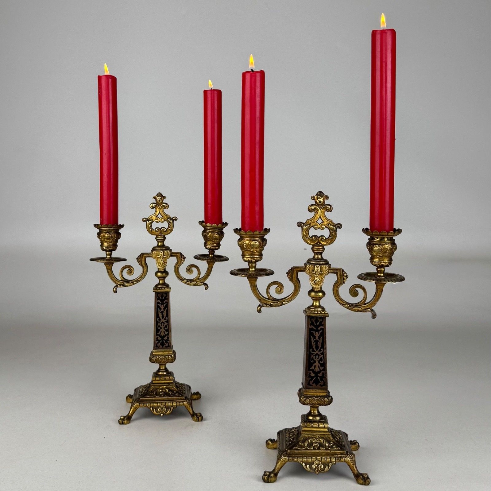 Antique 19th Century French Pair Of Brass Candelabra ( Af 5345 )