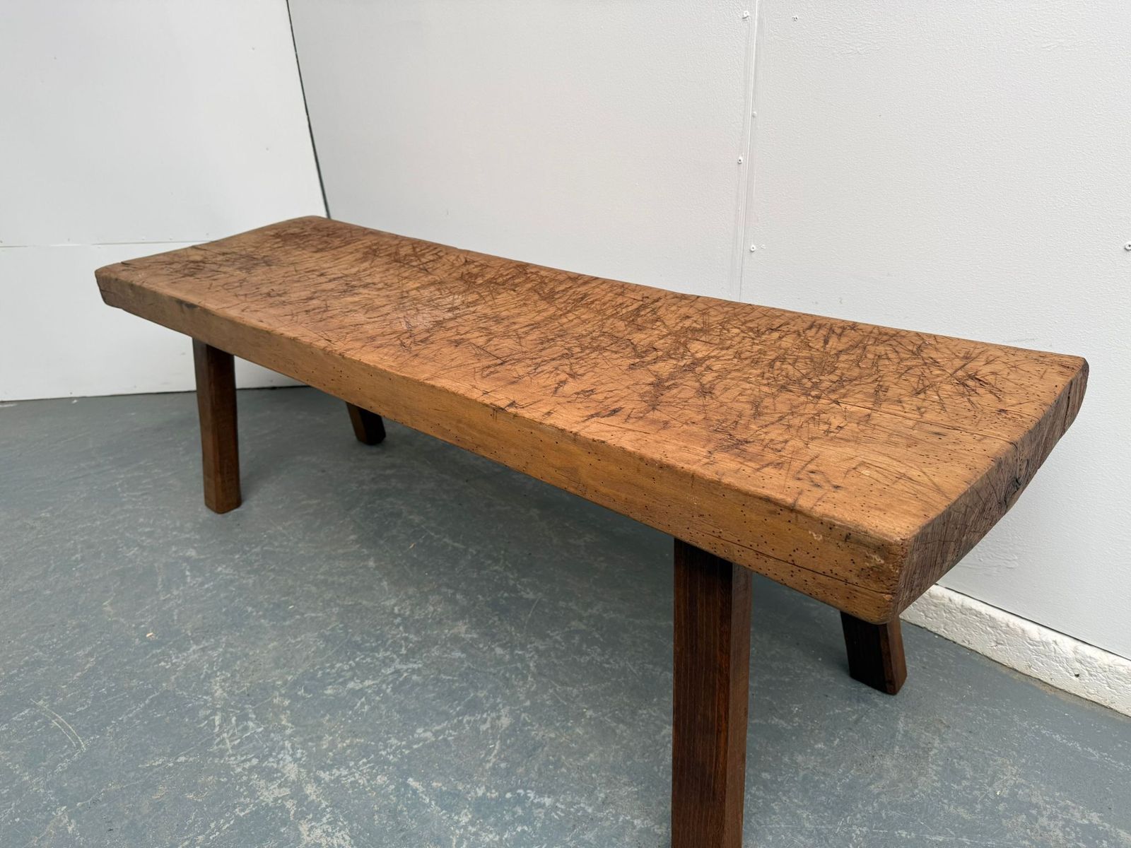 A Small Shallow Hungarian Antique Oak/Hardwood Pig Bench 156cm photo for sale