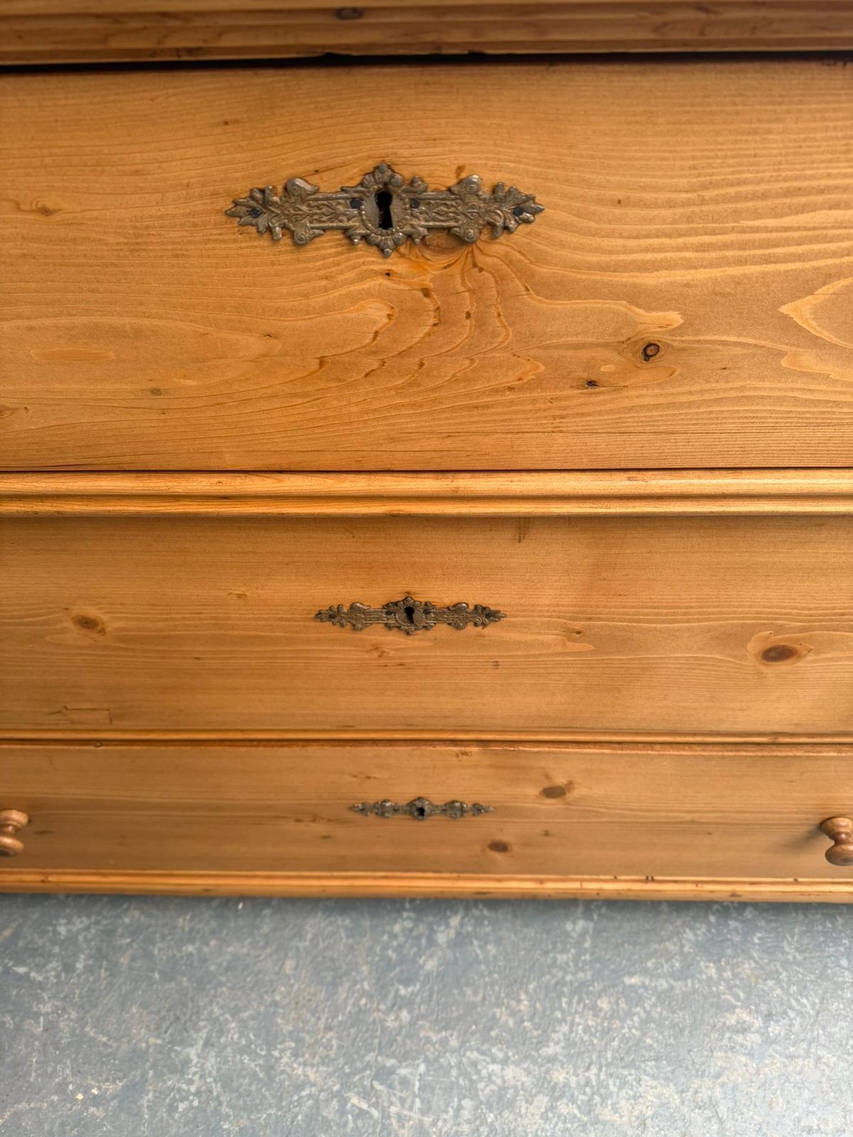 photo for sale A Low Wide Pine Hungarian Victorian Waxed 3 Drawer Chest Of Drawers