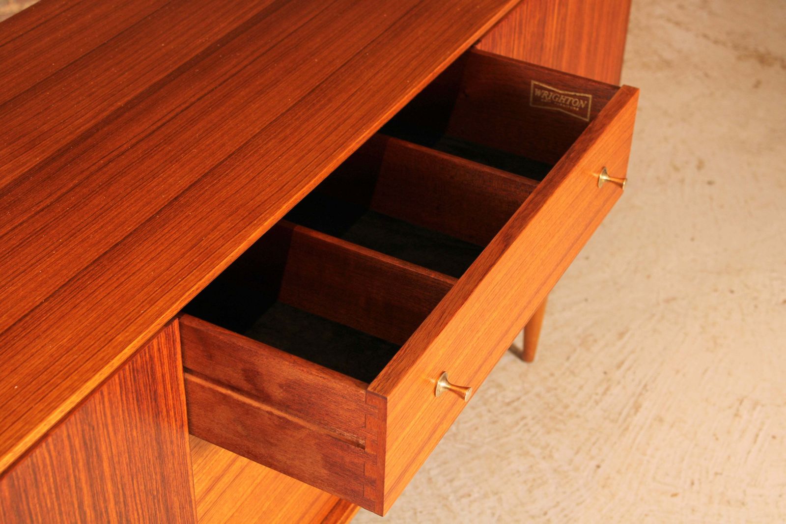 Mid Century Teak And Rosewood Sideboard With Brass Handles By Wrighton, Circa 1960s photo vintage