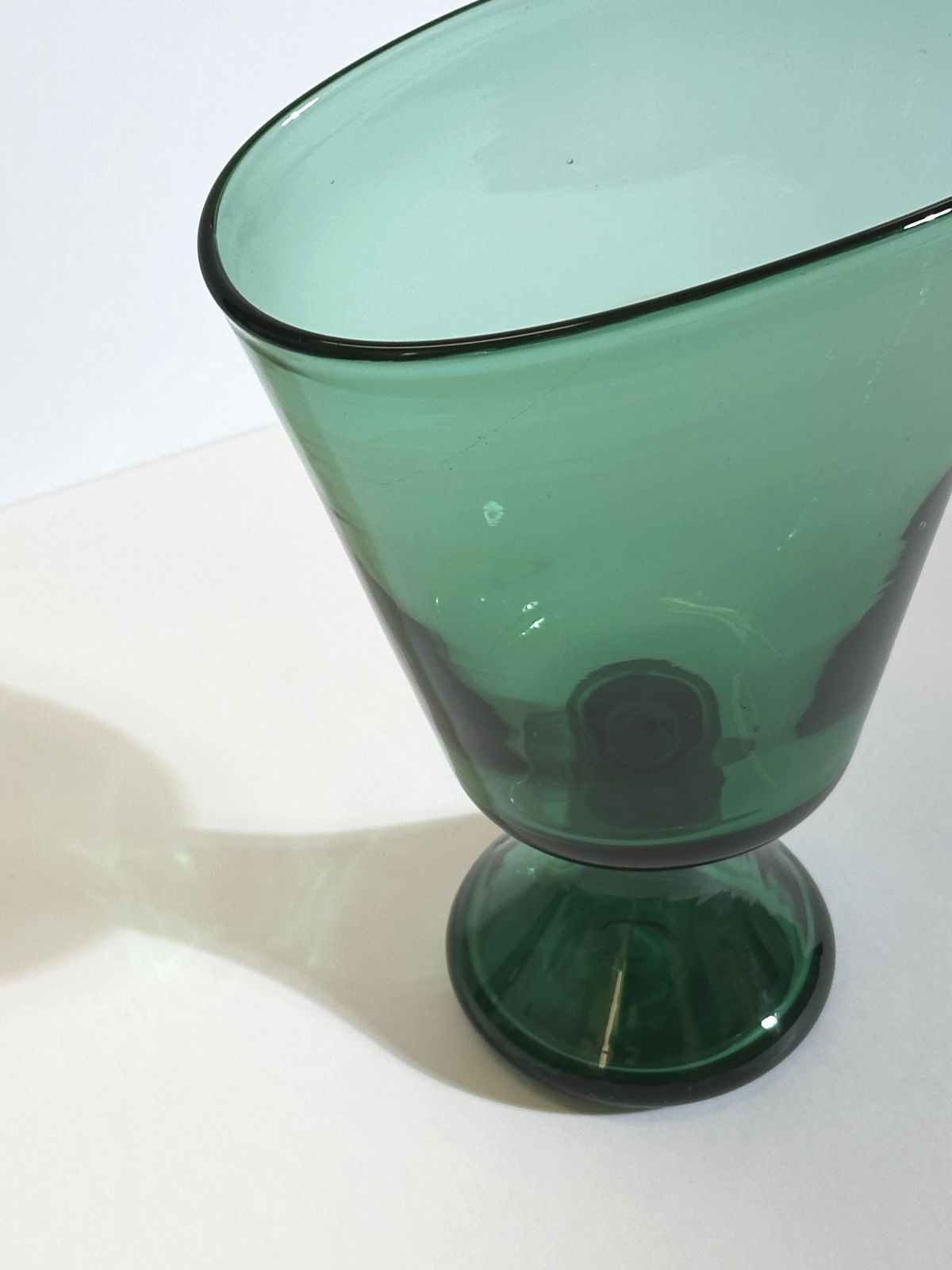 Green Glass Vase, Pedestal Form, Italian Mid Century 1960s photo furniture