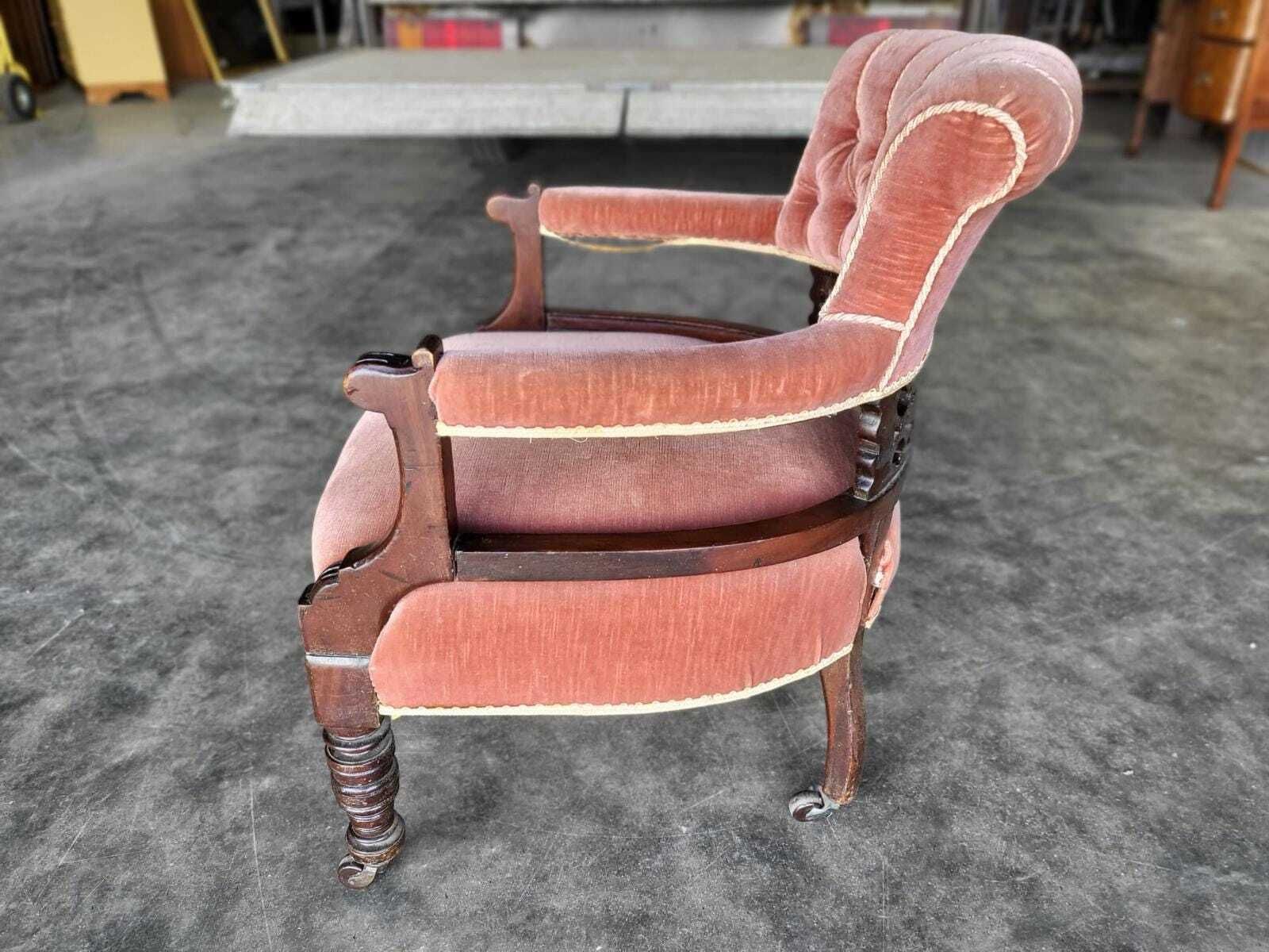 photo for sale Antique Upholstered Bedroom Tub Arm Chair Legs Castors