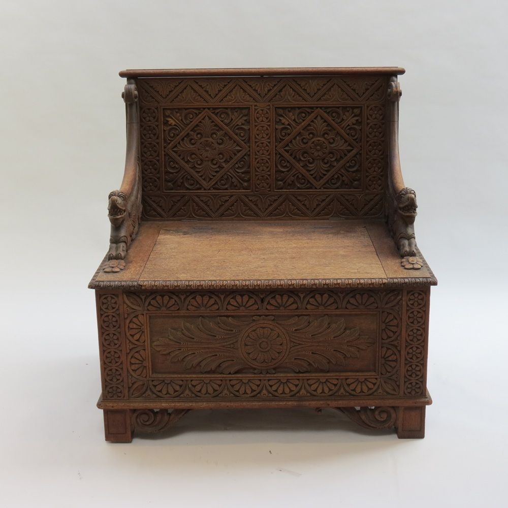 Burmese Anglo Indian Gothic Revival Carved Hall Seat Chair 1880 photo for sale