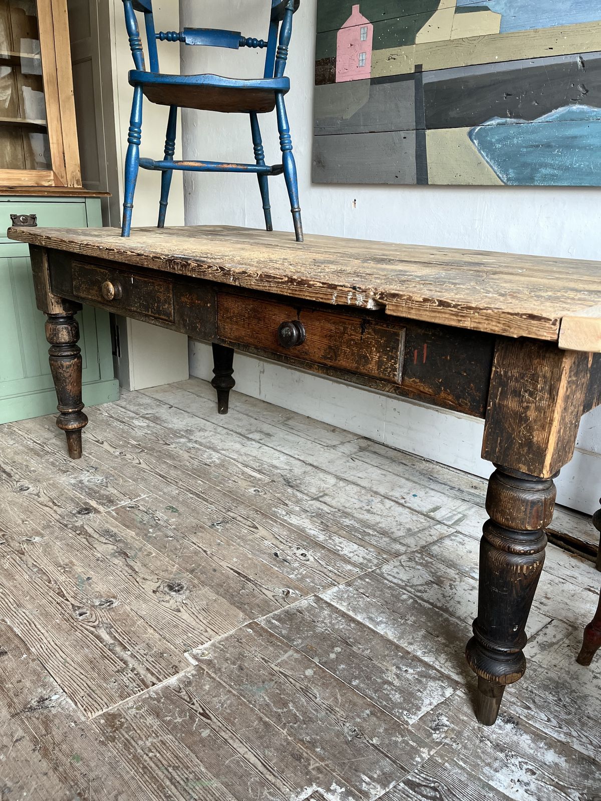 975.0 A Very Rustic Characterful Artists Studio Workshop Table photo