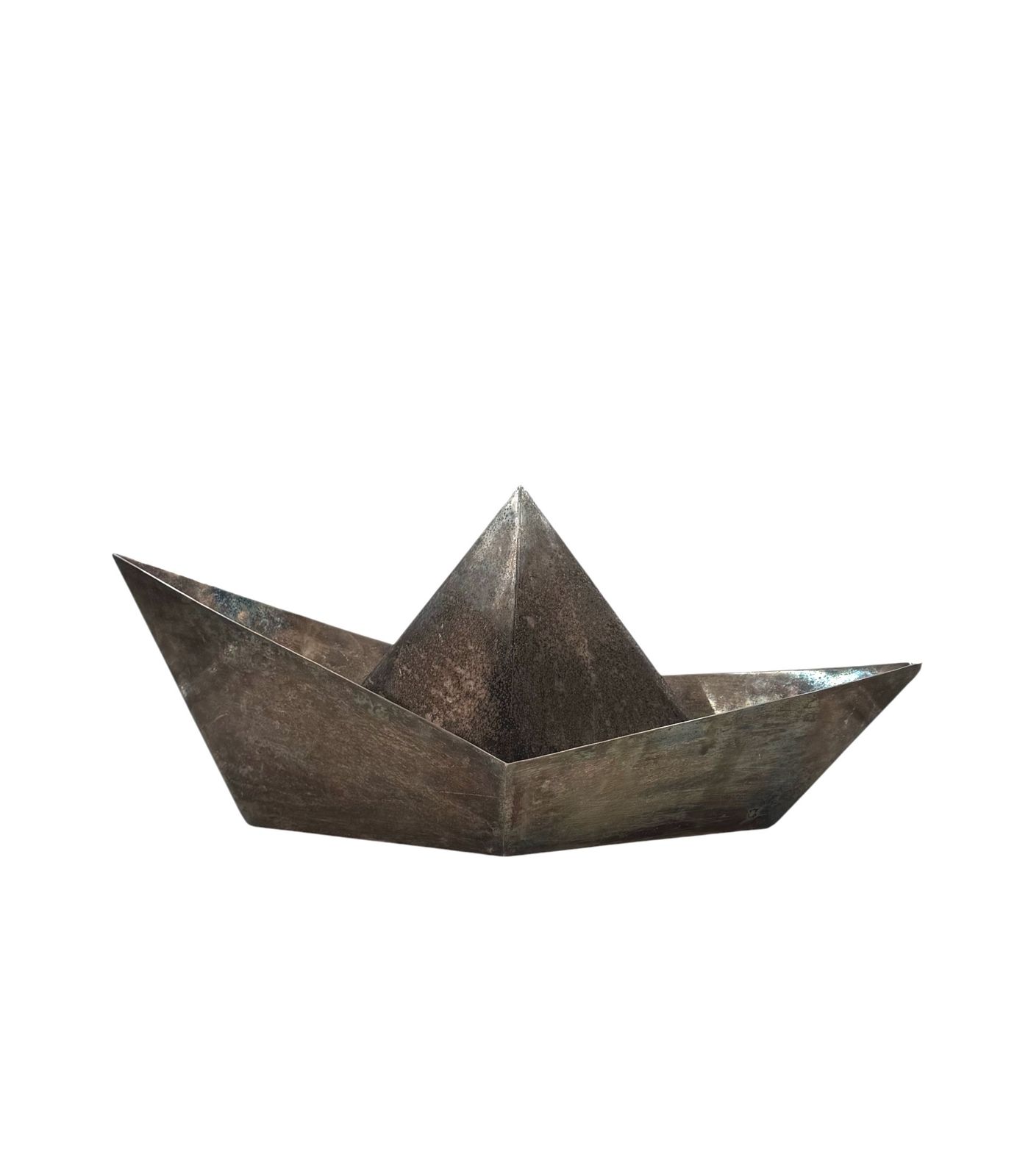 Modern Silver Plated Paper Boat Sculpture, Paola C. By Aldo Cibic Italy 1980s photo Art