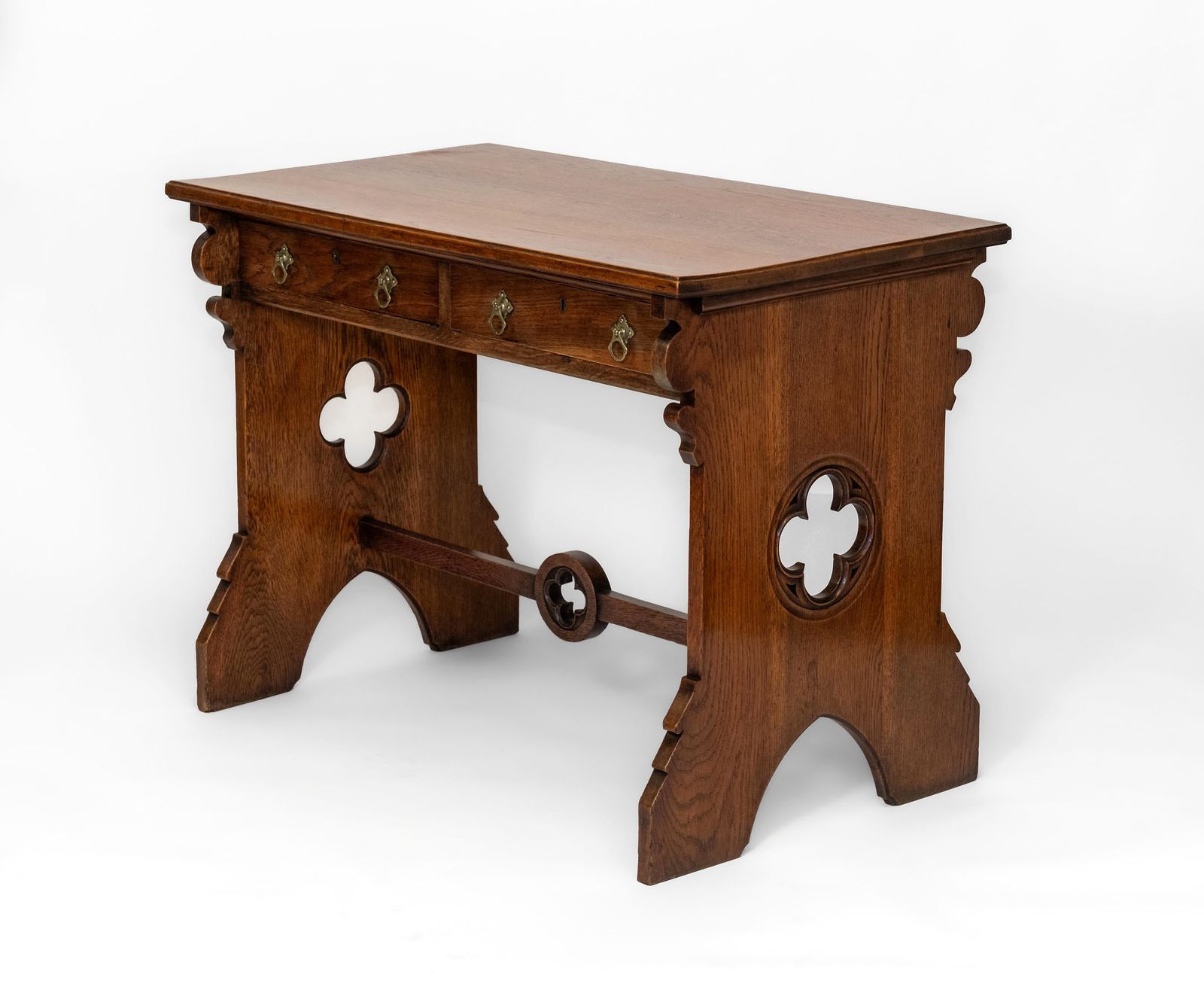 Late 19th Century Gothic Revival Oak Two Drawer Desk Writing Table photo vintage