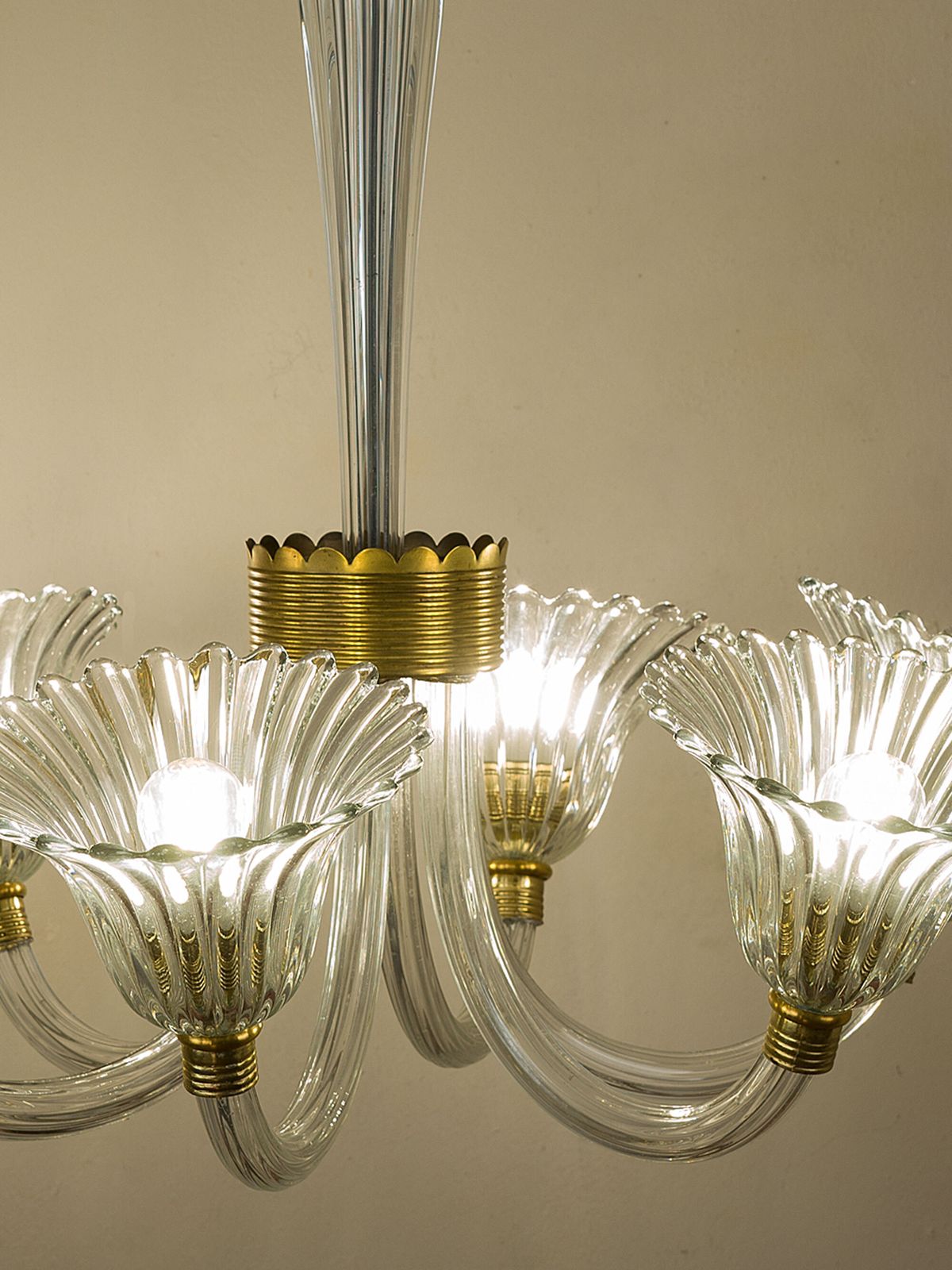 Vintage Murano Glass Chandelier, Italy 1940s, 6 Lights, Blown Glass Floral Design photo Lighting