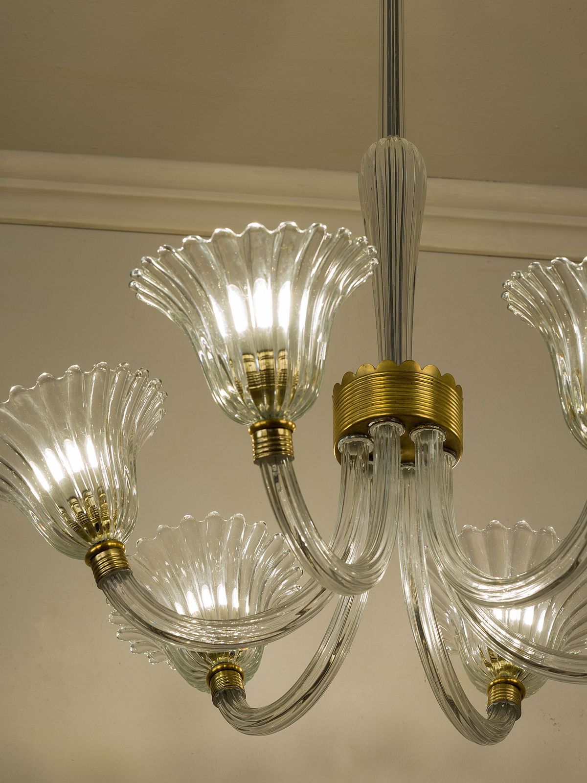 photo furniture Vintage Murano Glass Chandelier, Italy 1940s, 6 Lights, Blown Glass Floral Design