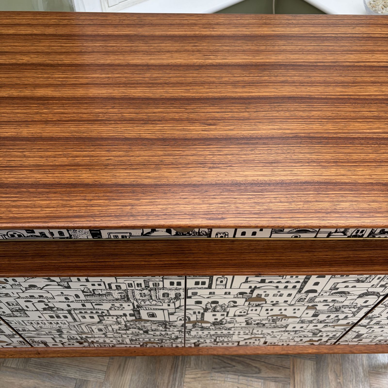 photo for sale G Plan 'Floating Drawer' Sideboard With Fornasetti Fascia. Restored. Beautiful.