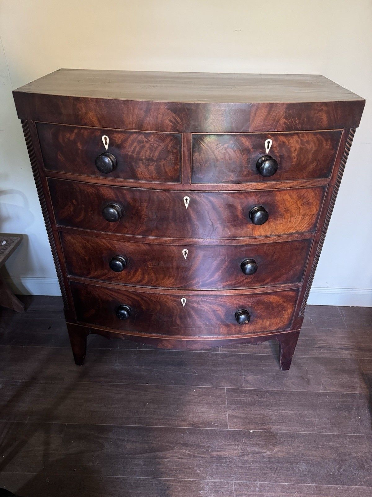 Regency Mahogany Bow Fronted Chest Of Drawers photo for sale