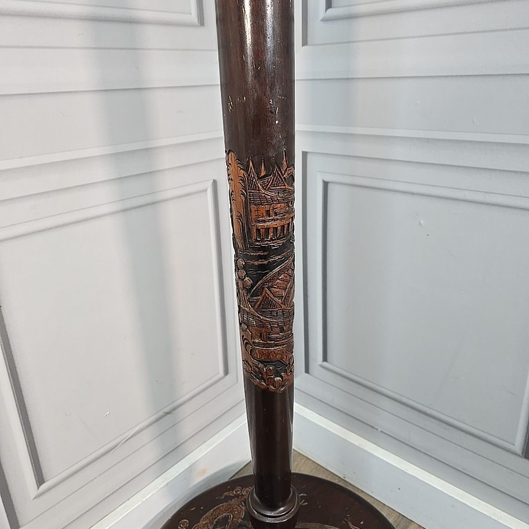 photo for sale Vintage Carved Standard Lamp Wooden Oriental Floor Light Chinese For Rewiring