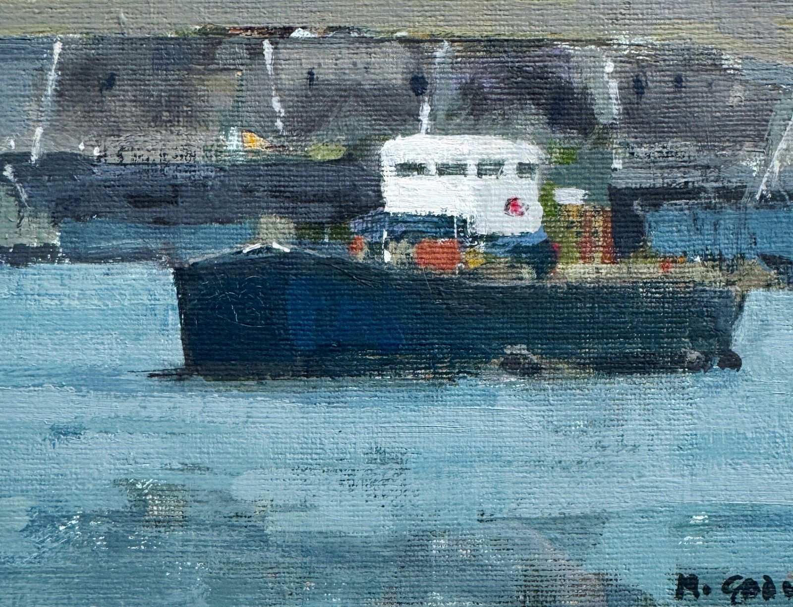 Mark Godwin (B. 1957)   Oil On Board Original Painting   Thames Scene photo Art