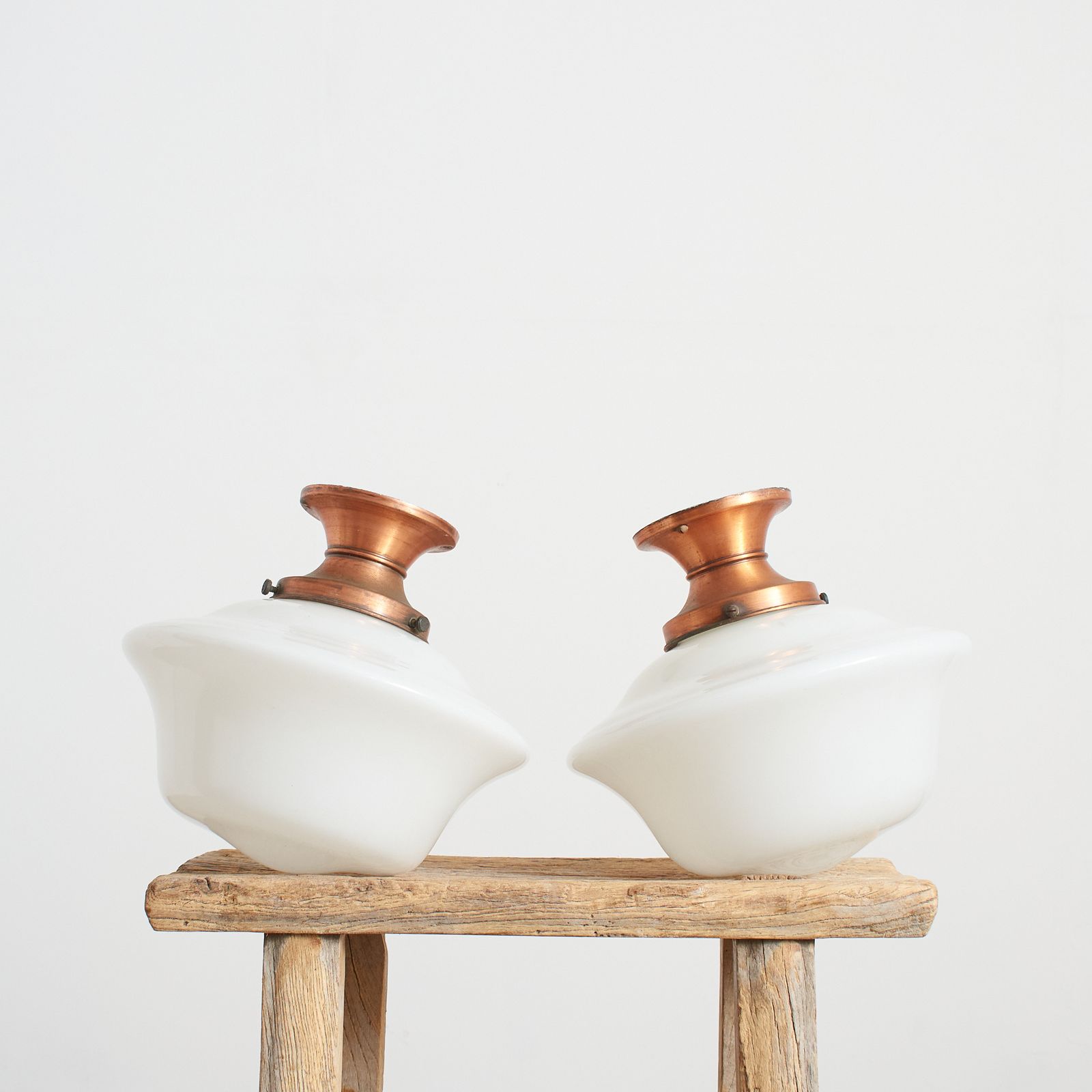Pair Of Antique Church Opaline Flush Ceiling Lights