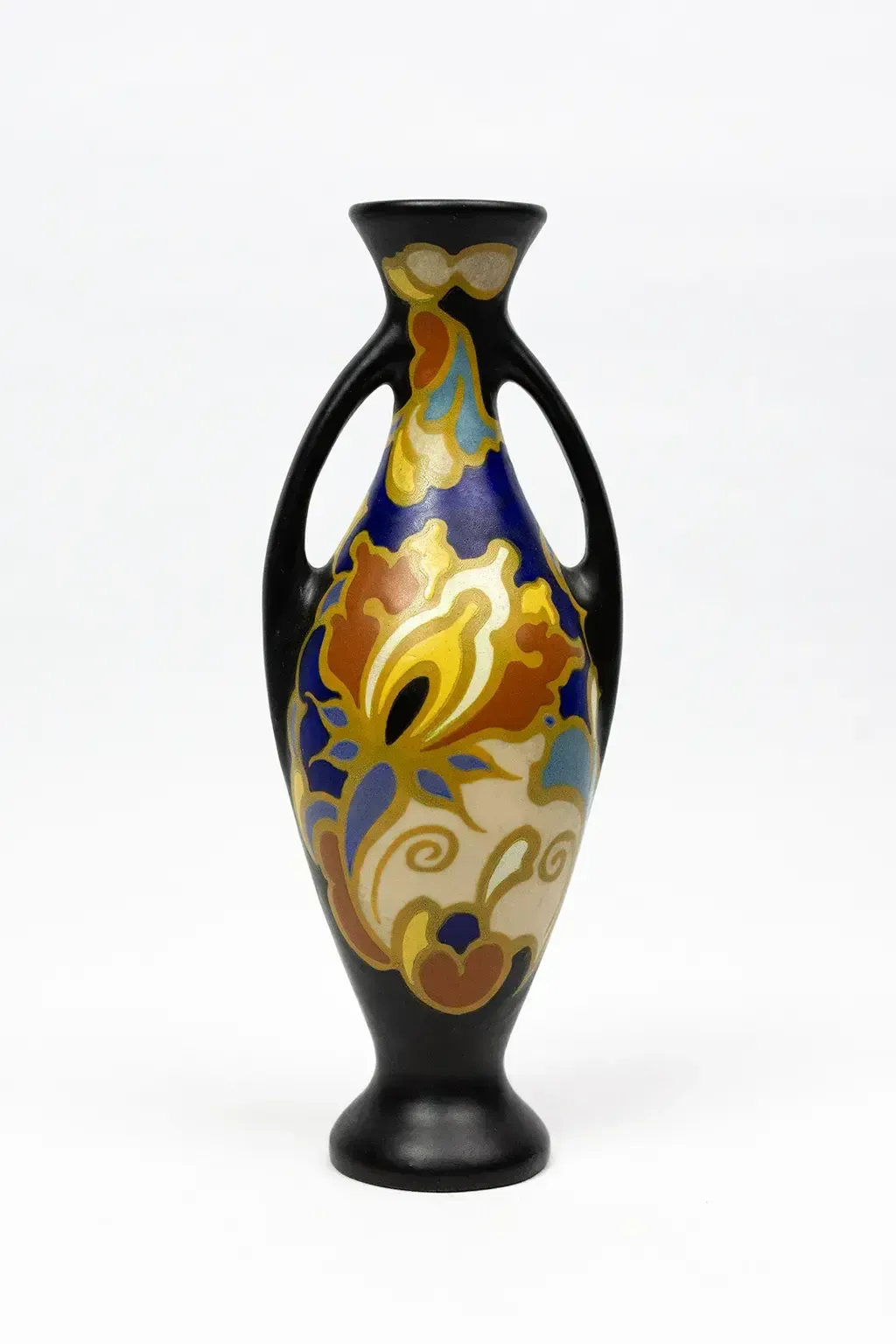 Regina Gouda Vase With Handles — Irene Decoration, Polychrome Matte Earthenware, Netherlands, 1920s–1930s