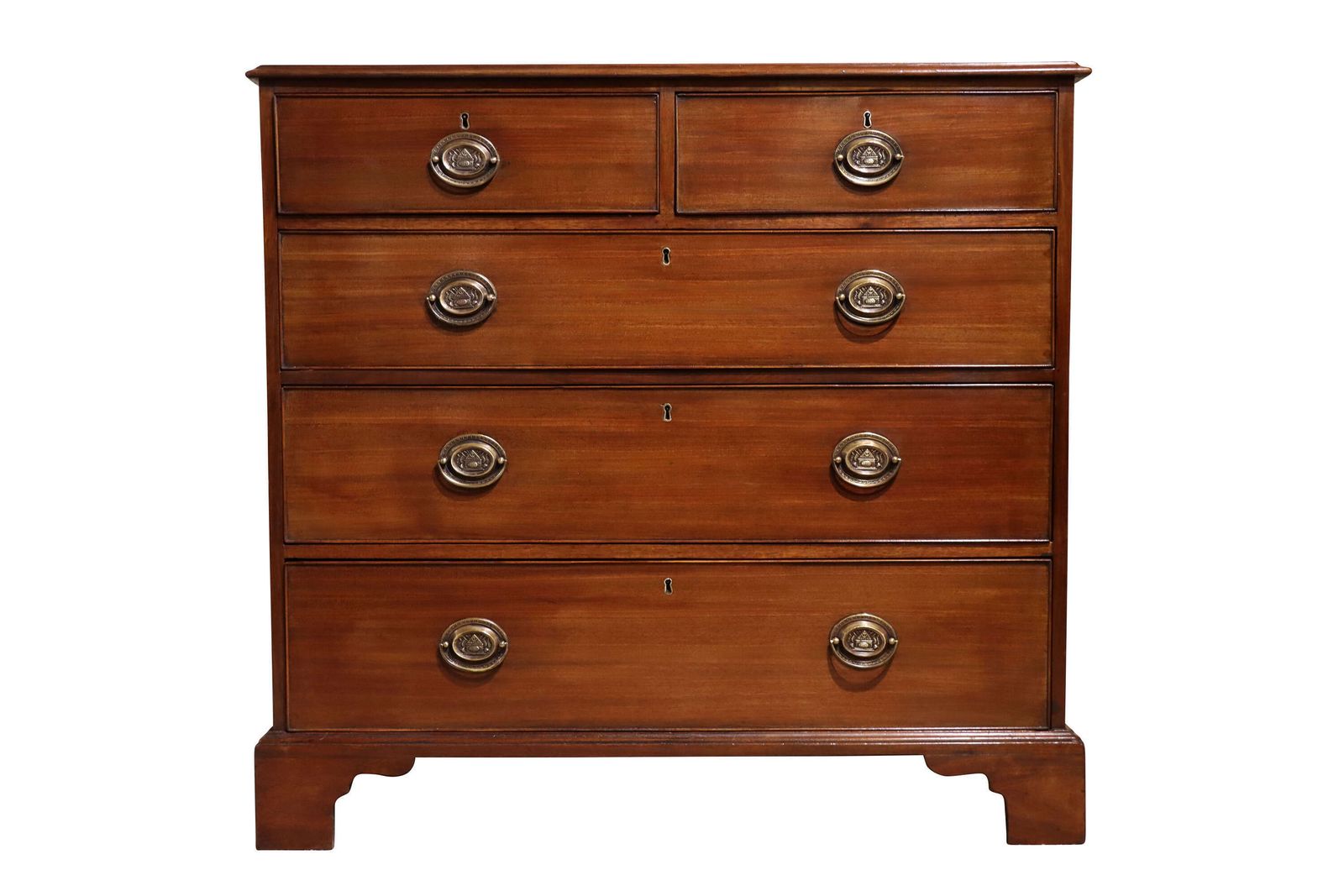 Georgian Mahogany Chest Of Drawers With Oval Brass Handles, Oak Lined, C.1800