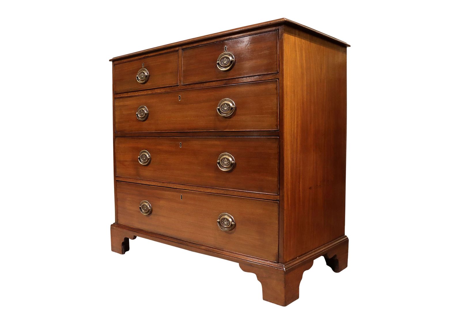 Georgian Mahogany Chest Of Drawers With Oval Brass Handles, Oak Lined, C.1800 photo Furniture