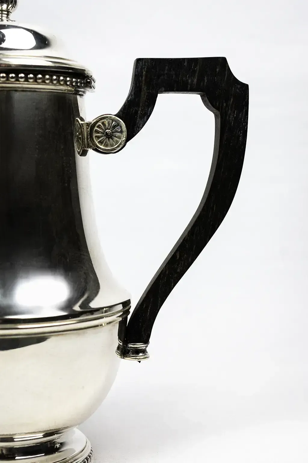 Ercuis Silver Plated Metal Coffee Pot — Decorated With Pearl Friezes, Ebony Handle photo vinterior