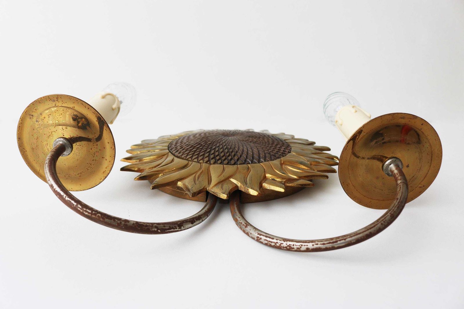 Lighting Maison Charles Sunflower Sconce, Marked Charles & Fils France, 1960s Brass Bronze Light photo
