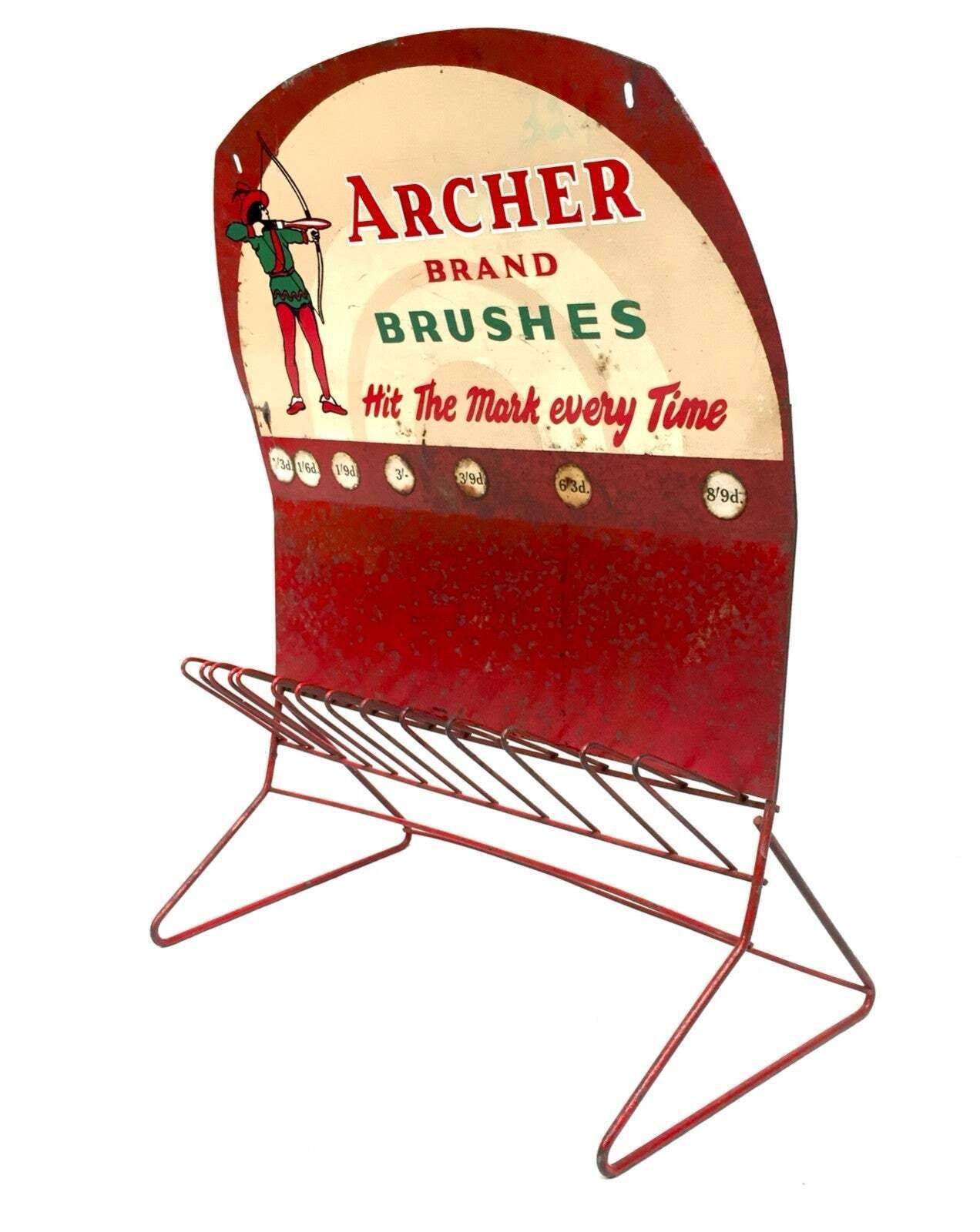Antique Advertising Archer Brand Brushes Shop Display Metal Display Stand Rack