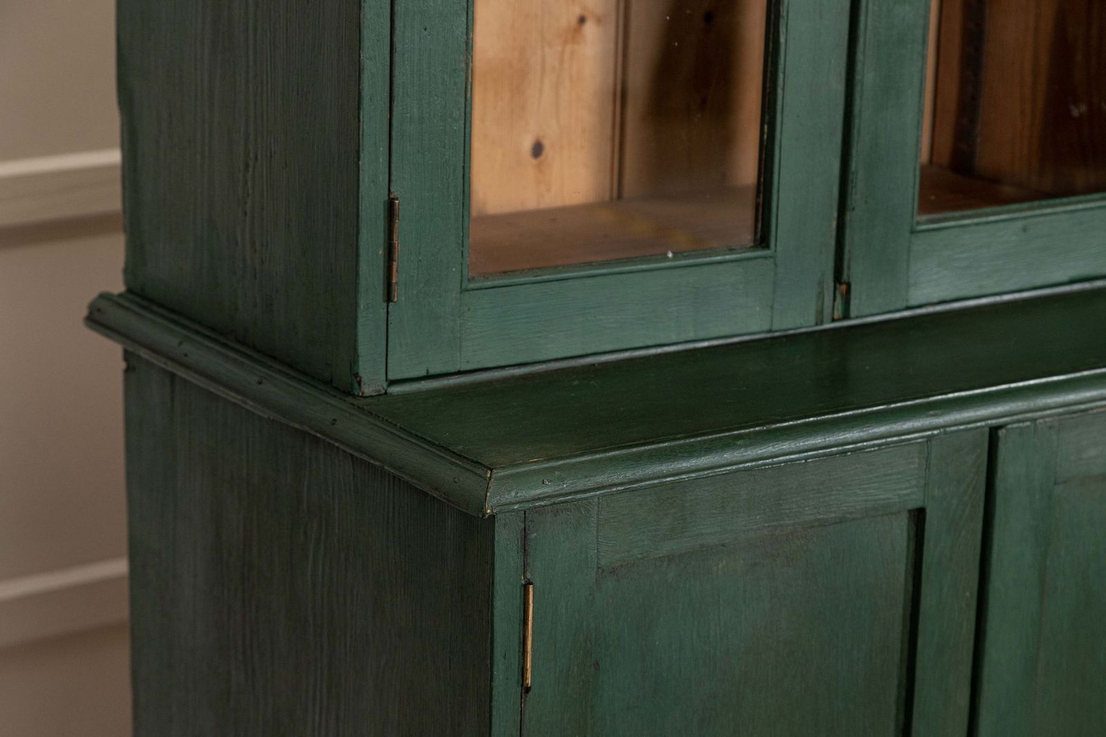 Furniture Large 19thc English Painted Pine Glazed Housekeepers Cabinet photo