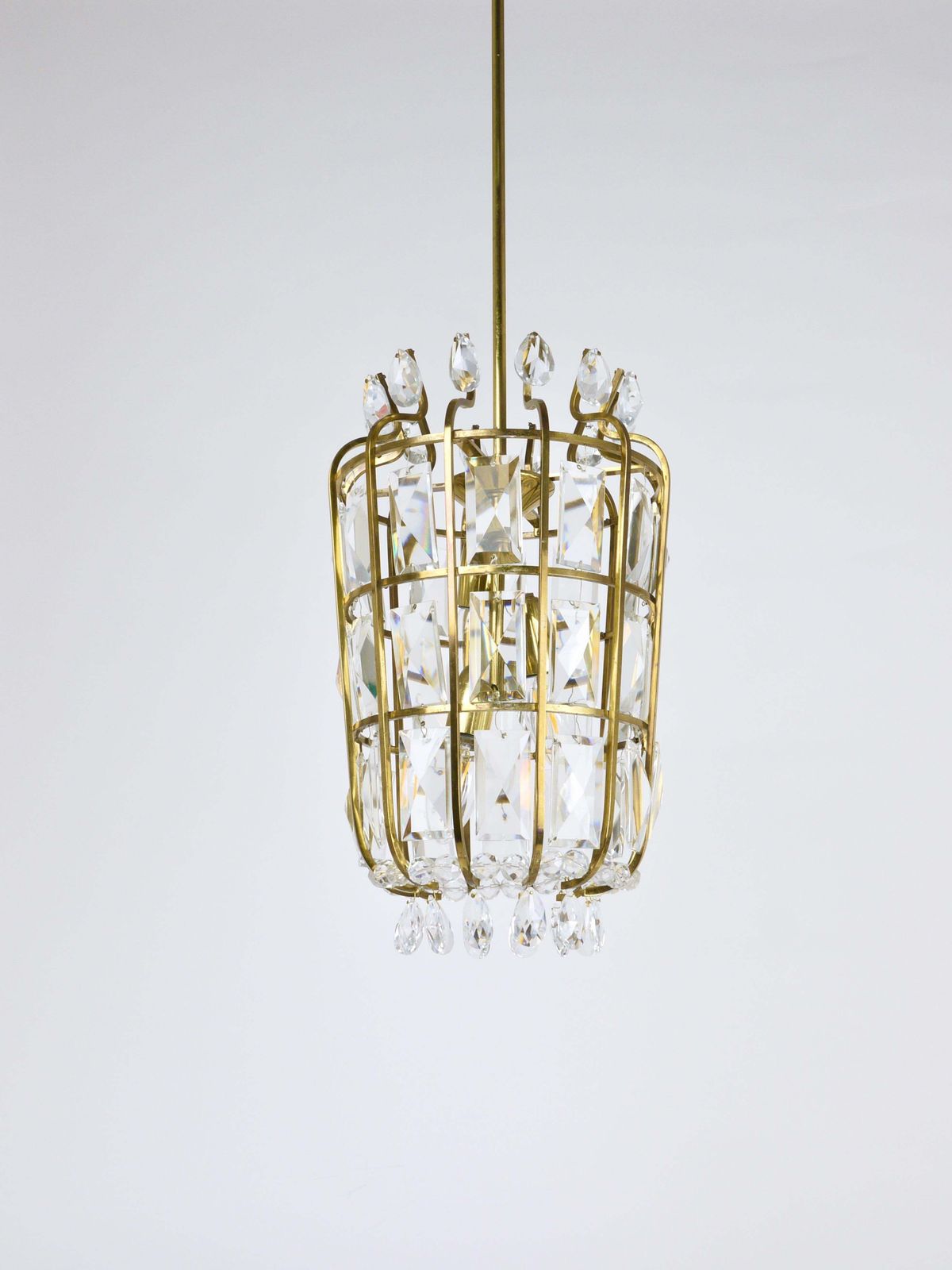 Bakalowits Vienna Brass & Crystal Chandelier Lantern Pendant Lamp, Austria, 1950 photo furniture