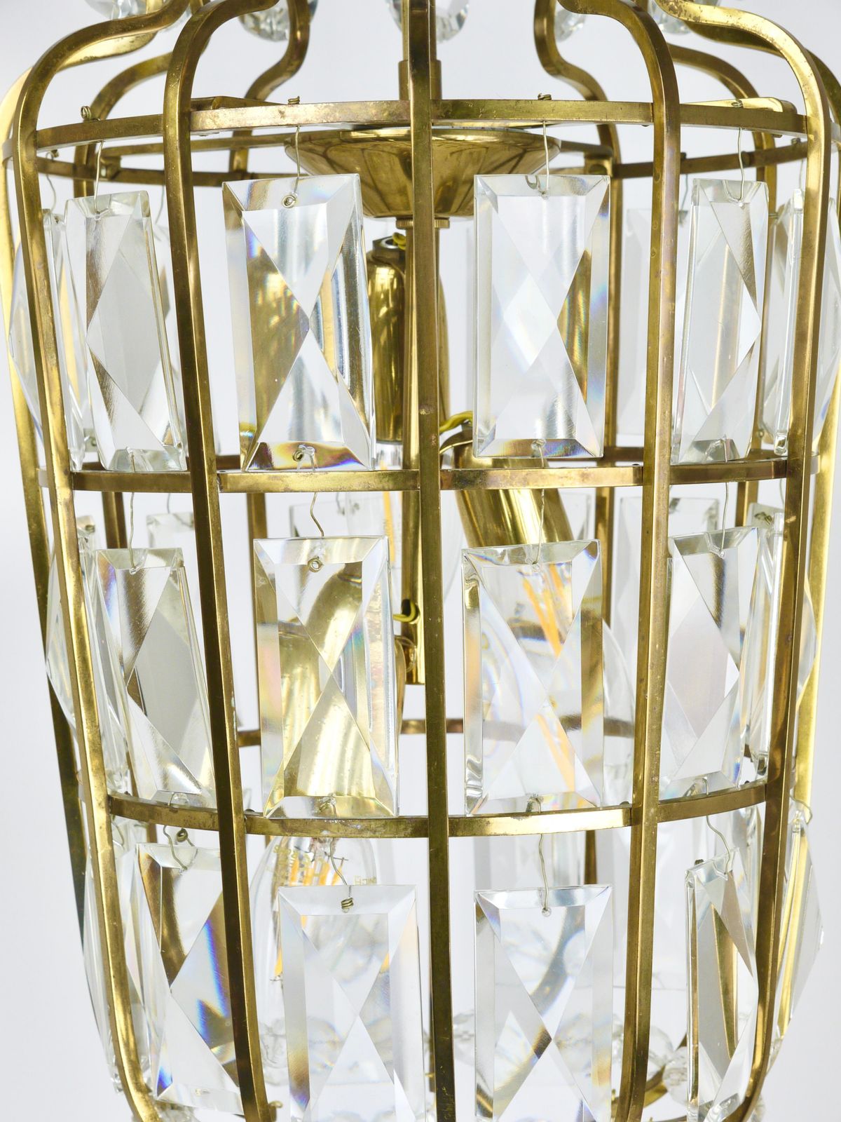Lighting Bakalowits Vienna Brass & Crystal Chandelier Lantern Pendant Lamp, Austria, 1950 photo