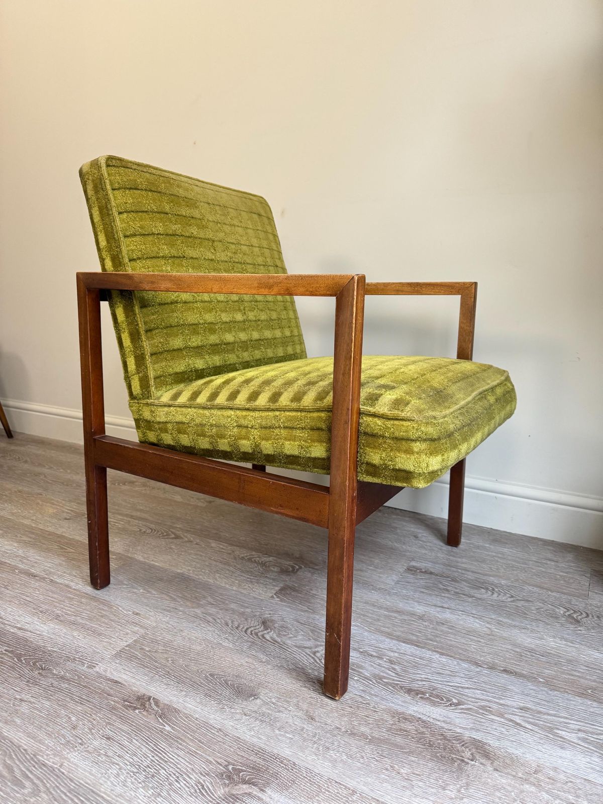 Mid Century Green Velvet Wooden Framed Armchair 1960s photo furniture