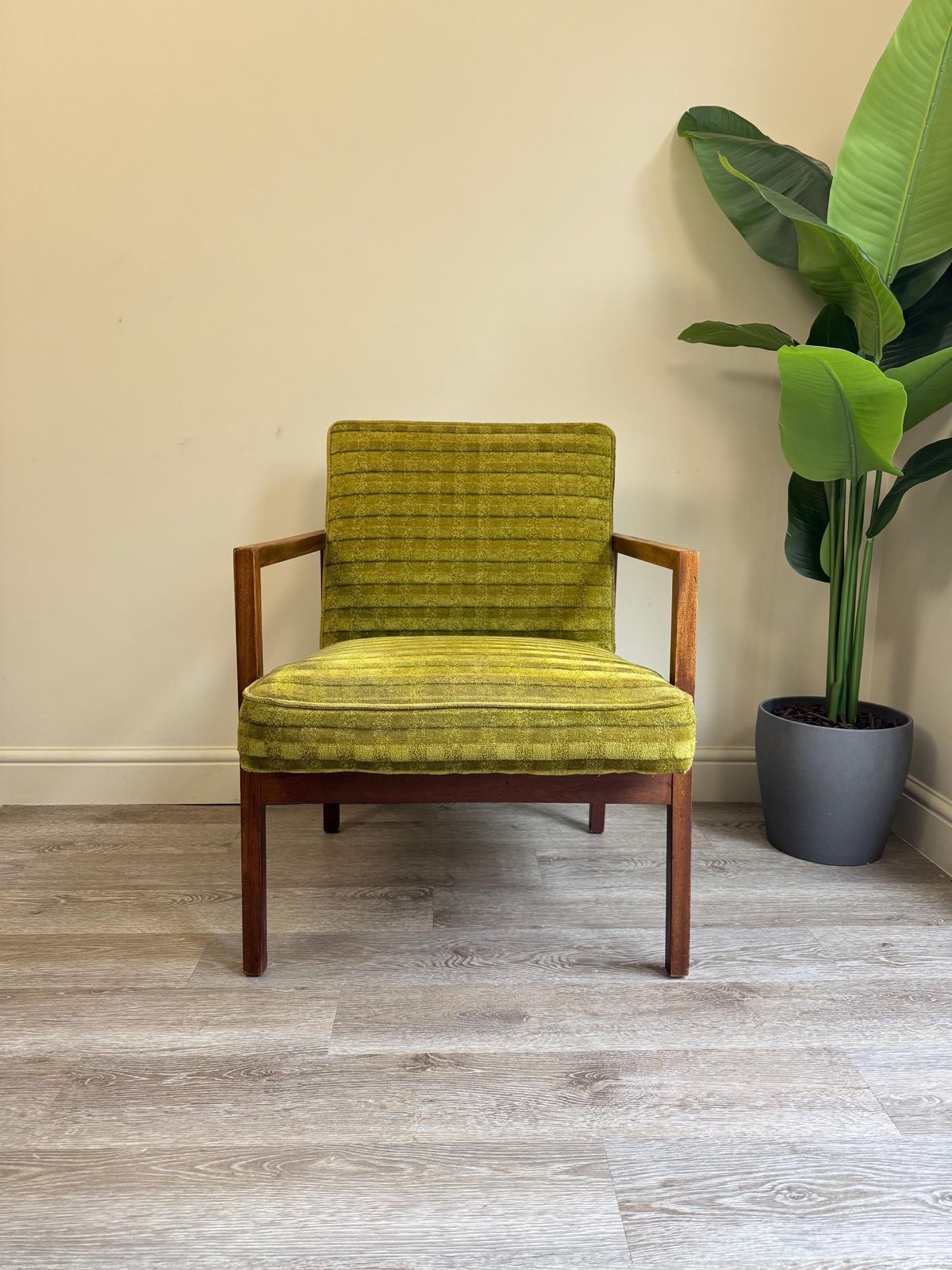 Mid Century Green Velvet Wooden Framed Armchair 1960s photo vintage