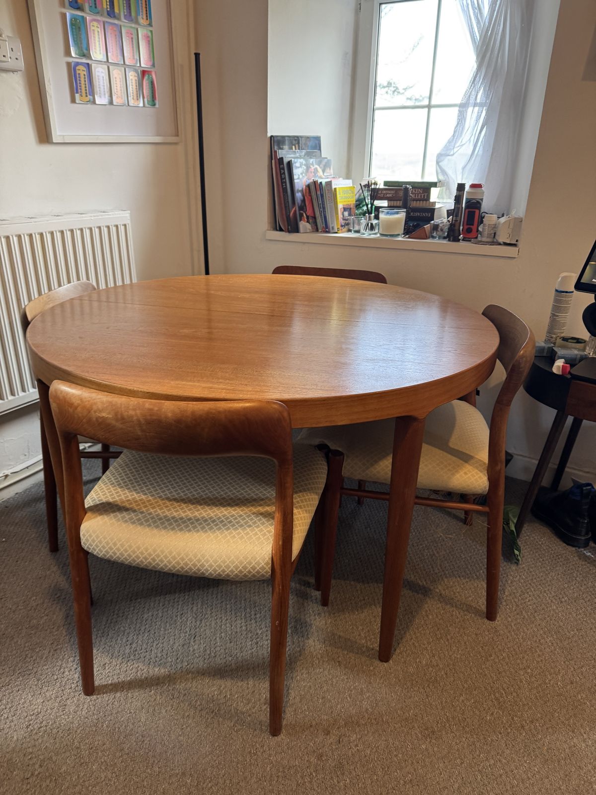 Authentic Set Of 6 Niels Otto Møller Dining Chairs, 4 Dining, 2 Carvers & Expanding Dining Table — Danish Mcm Design photo vintage