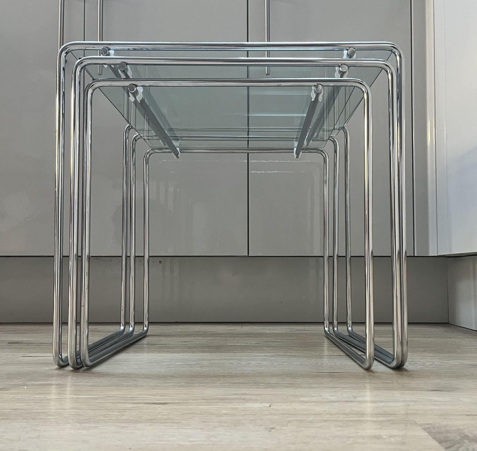 1980s Marcel T Nesting Tables By Kazuhide Takahama For Cassina Italy Clear Glass photo 785.0