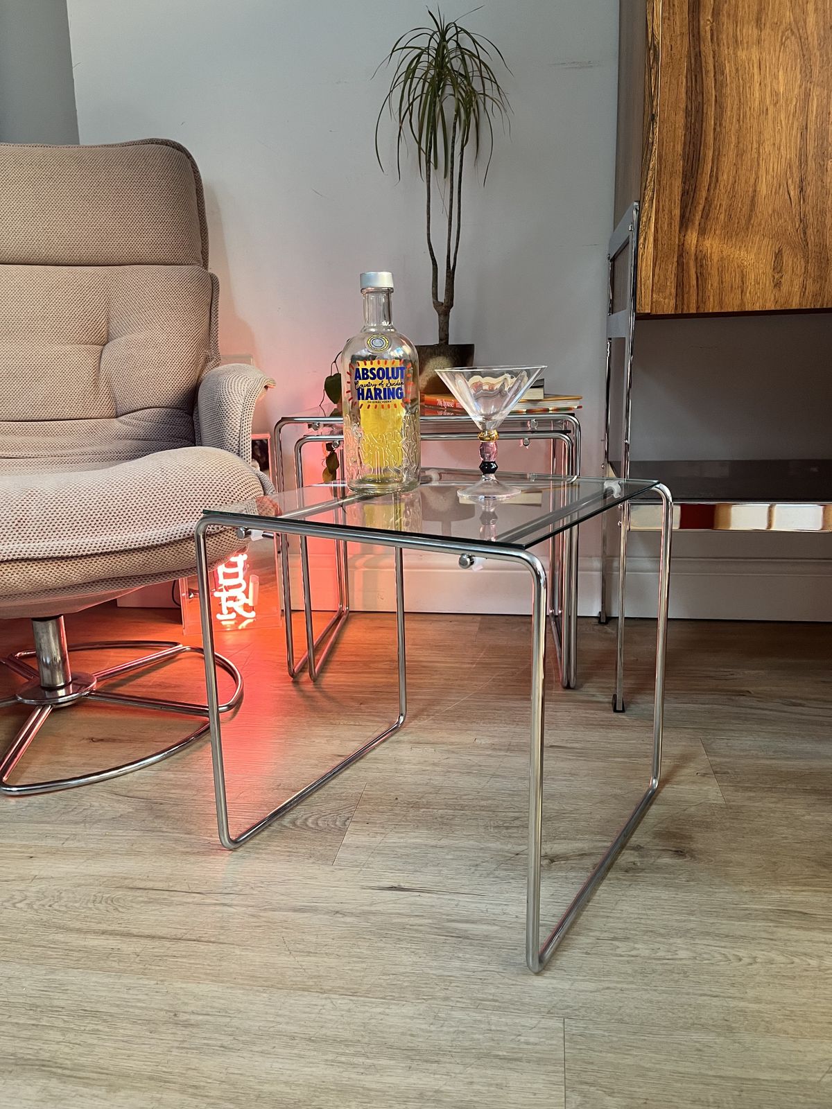 Furniture 1980s Marcel T Nesting Tables By Kazuhide Takahama For Cassina Italy Clear Glass photo
