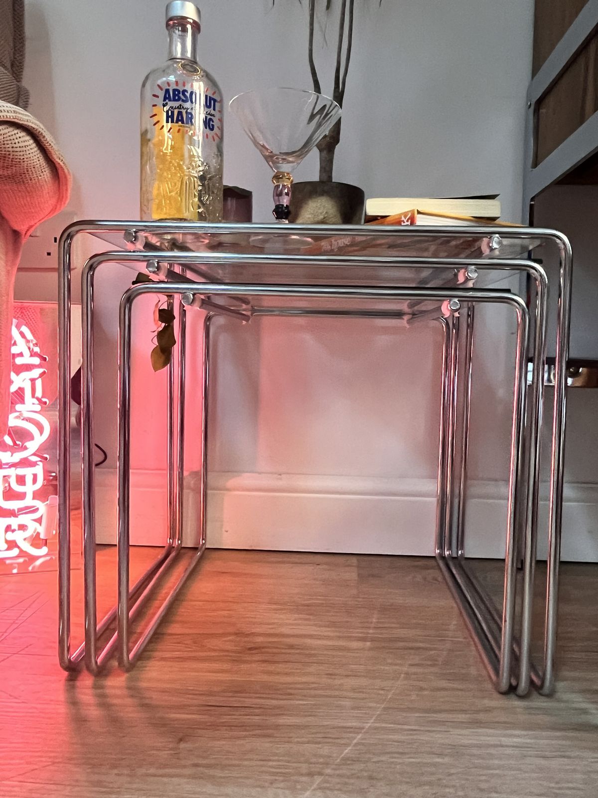 photo vintage 1980s Marcel T Nesting Tables By Kazuhide Takahama For Cassina Italy Clear Glass