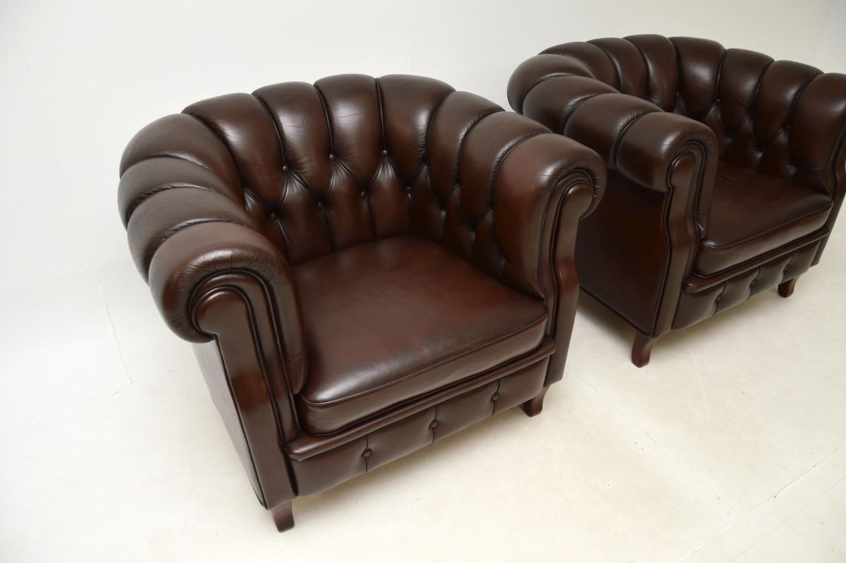 Pair Of Antique Swedish Leather Club Armchairs By Broderna Andersson photo for sale