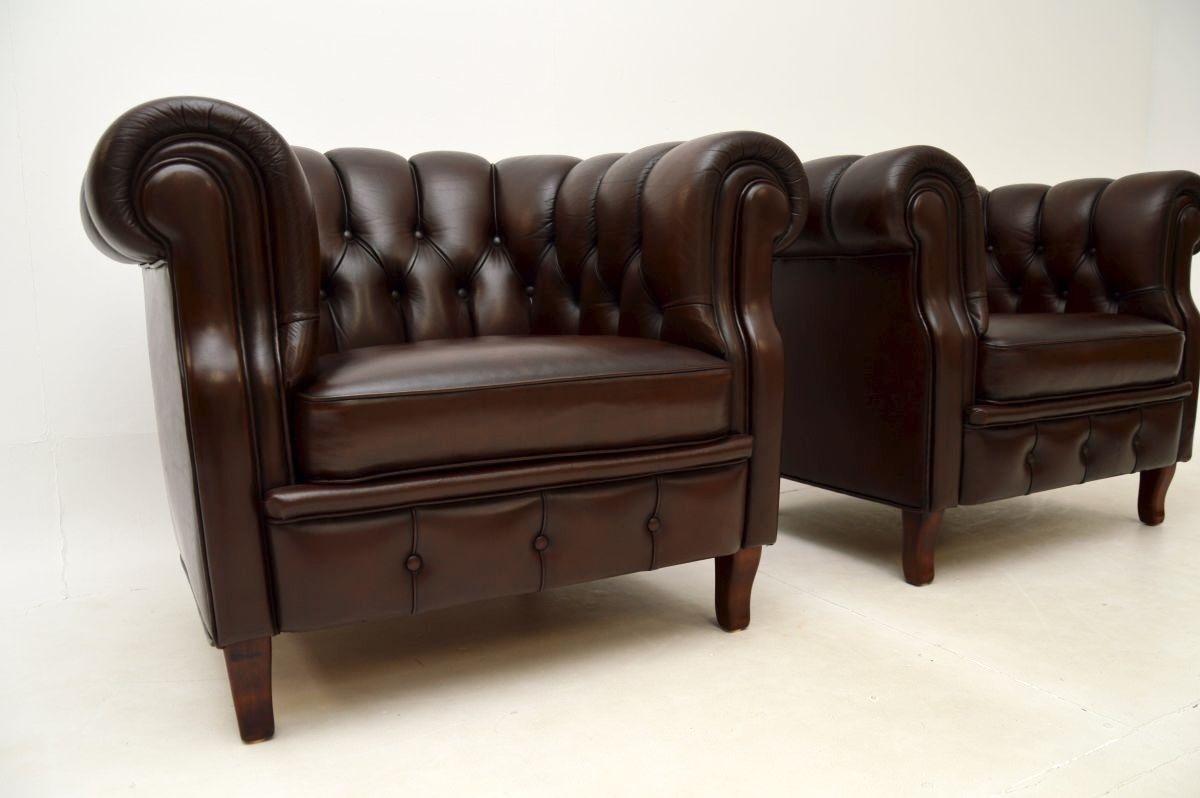 Pair Of Antique Swedish Leather Club Armchairs By Broderna Andersson photo vinterior