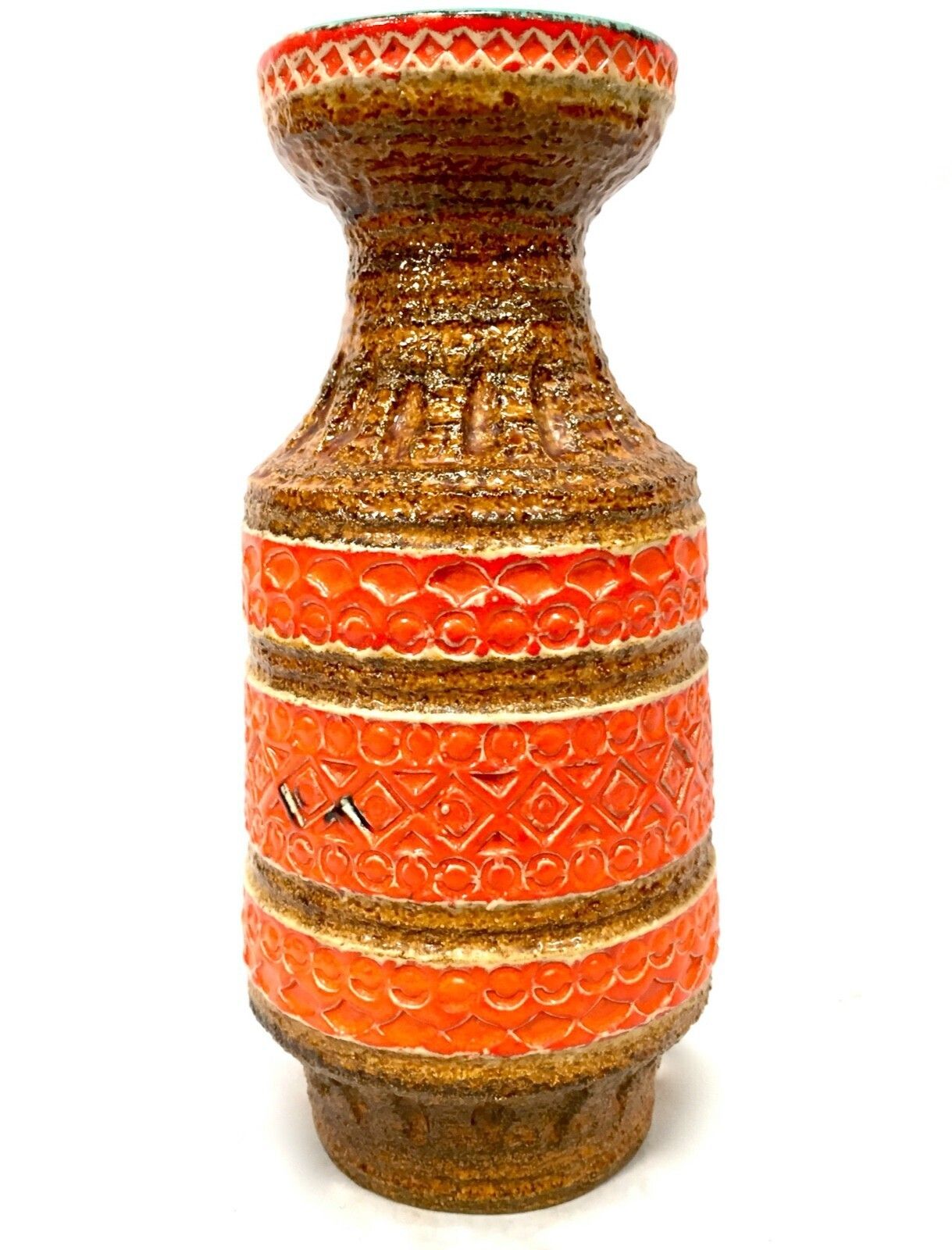 Vintage Spara Keramik West German Pottery Vase Jug / Retro 1970s Orange & Brown photo Home Decor