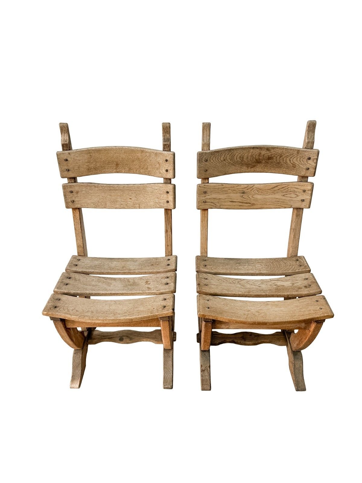 Pair Of Solid Oak Chairs Dittmann & Co Brutalist Mid Century 1970’s Weathered photo furniture