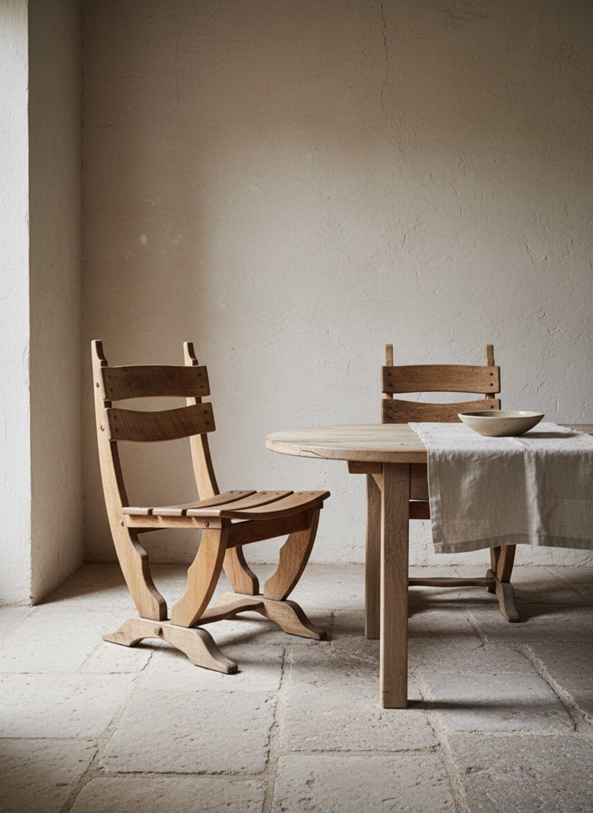 photo for sale Pair Of Solid Oak Chairs Dittmann & Co Brutalist Mid Century 1970’s Weathered
