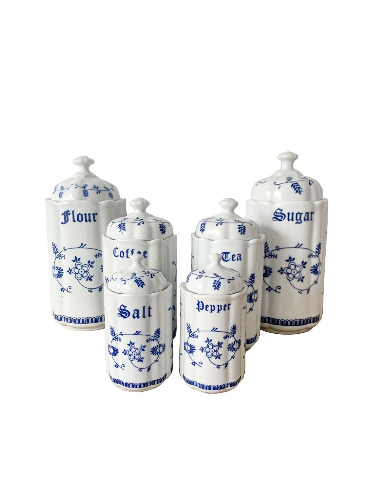 Tc Caddies Floral Blue & White Ceramic Stamped Mid Century 1950s Rare Full Set photo furniture