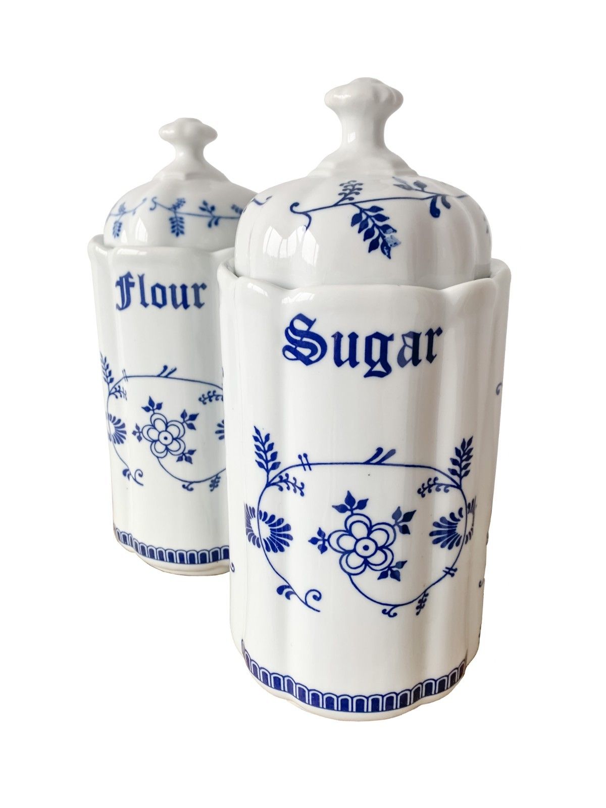 Tc Caddies Floral Blue & White Ceramic Stamped Mid Century 1950s Rare Full Set photo 285.0