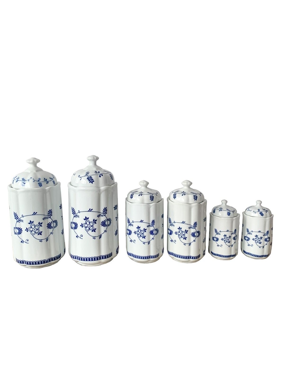 Tc Caddies Floral Blue & White Ceramic Stamped Mid Century 1950s Rare Full Set photo vintage