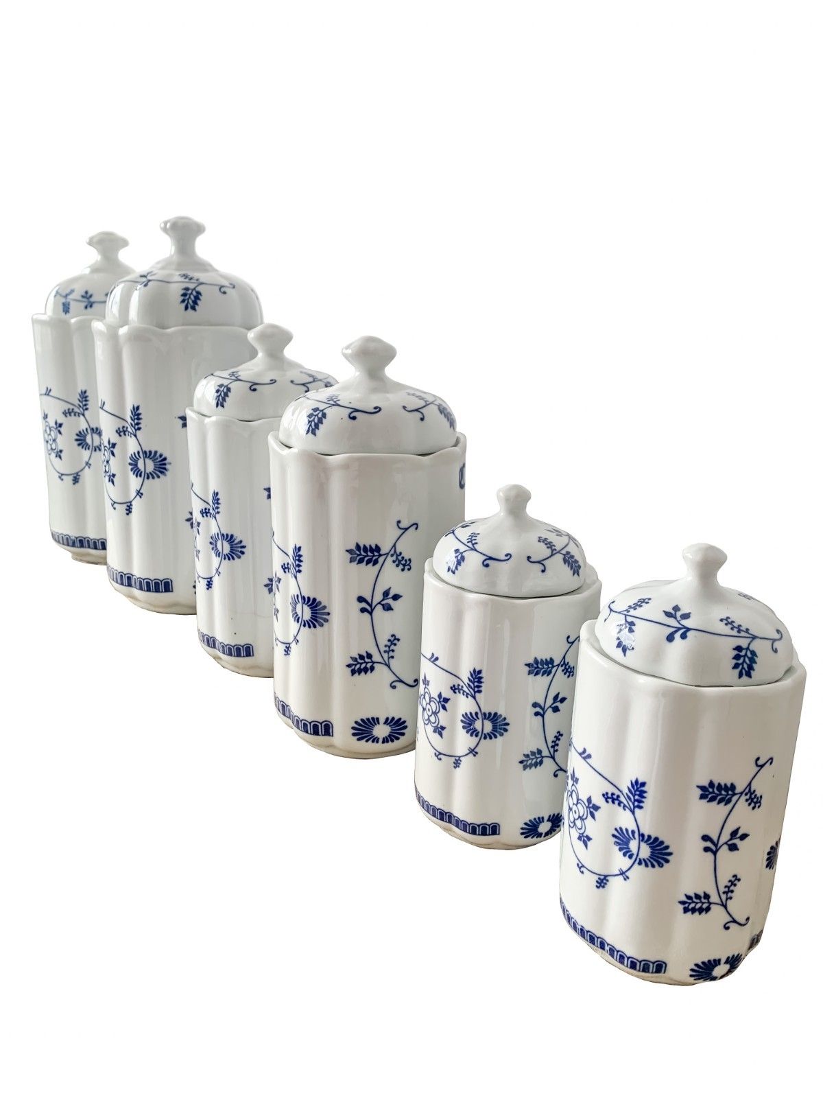 photo furniture Tc Caddies Floral Blue & White Ceramic Stamped Mid Century 1950s Rare Full Set